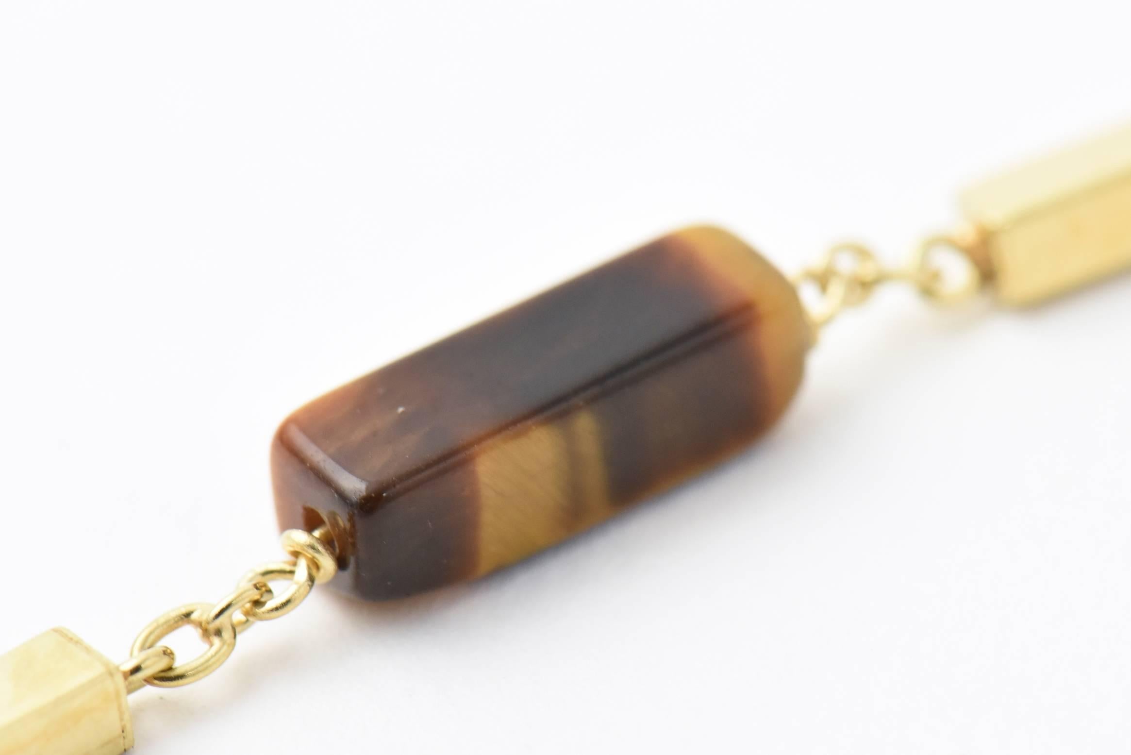 1970s Tiger's Eye Gold Bar Necklace 2