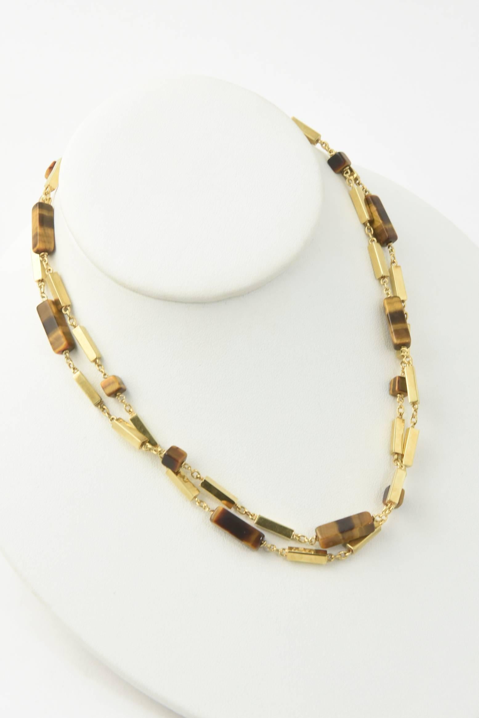 1970s Tiger's Eye Gold Bar Necklace 3