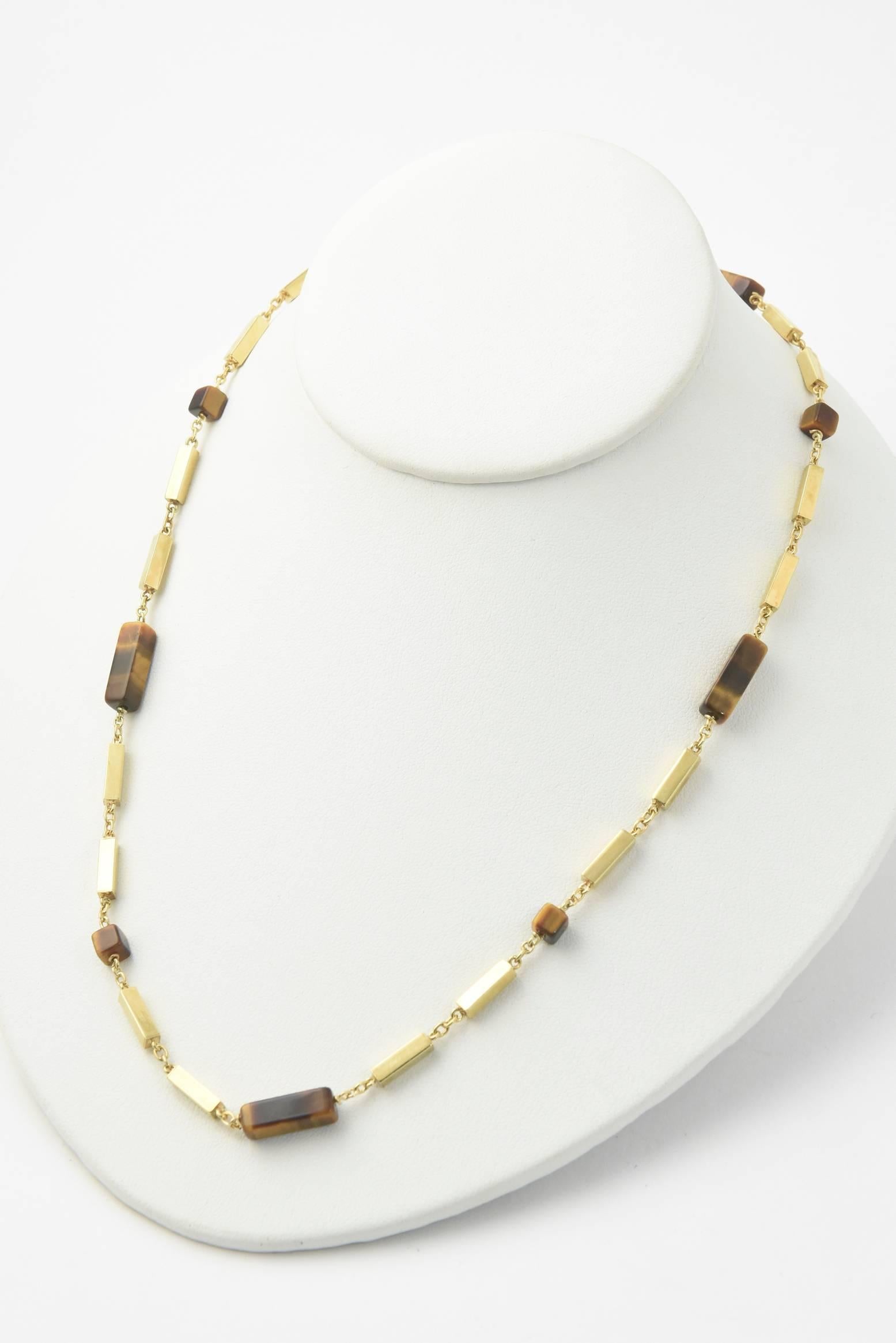 1970s Tiger's Eye Gold Bar Necklace 4