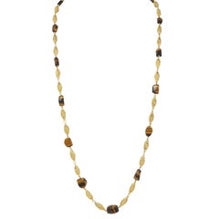 1970's Tiger's Eye Quartz 18 Karat Yellow Gold Vintage Beaded Station Chain Neck
