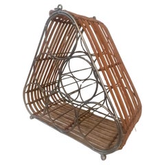 1970's Tiki-Boho American Mid Century Wine Rack Rattan Caddy 6 Bottle Carrier