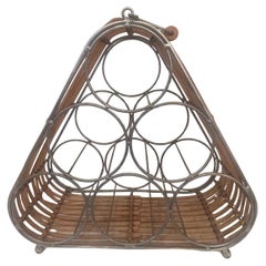 Tiki-Boho American Mid Century Wine Rack Rattan Caddy 6 Bottle Carrier 1970