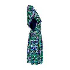 1970s Tita Rossi Alta Moda Green Floral Silk Maxi Dress