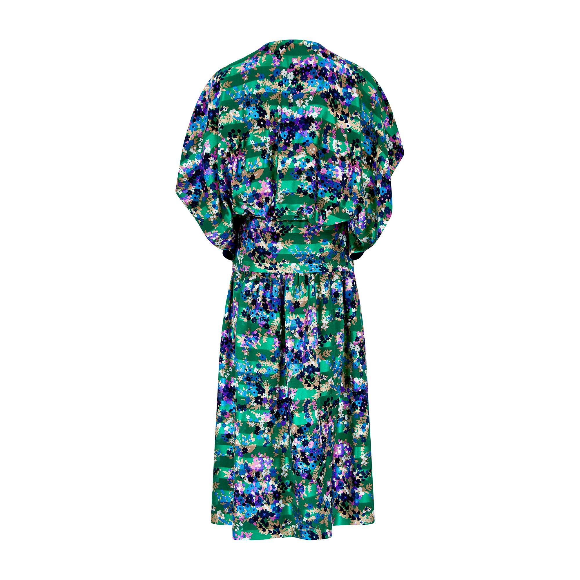 1970s Tita Rossi Alta Moda Green Floral Silk Maxi Dress In Excellent Condition For Sale In London, GB