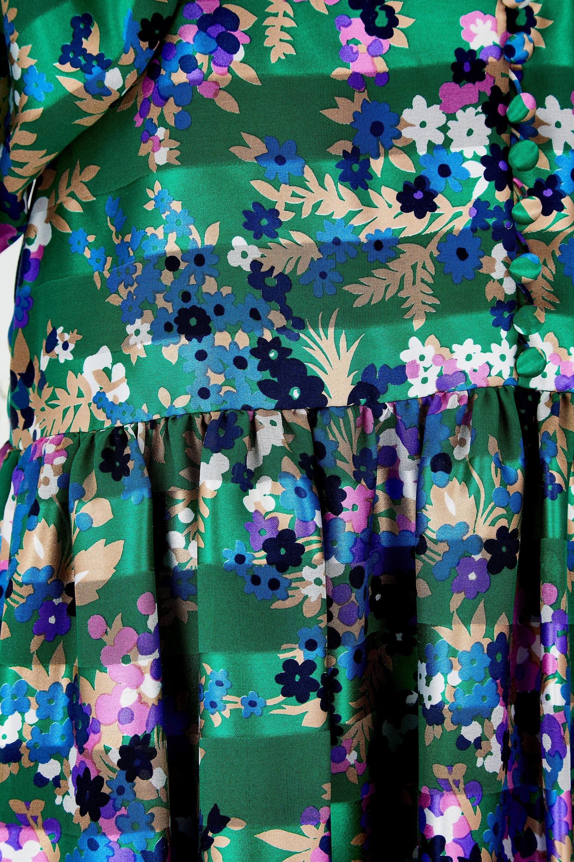 Women's 1970s Tita Rossi Alta Moda Green Floral Silk Maxi Dress For Sale
