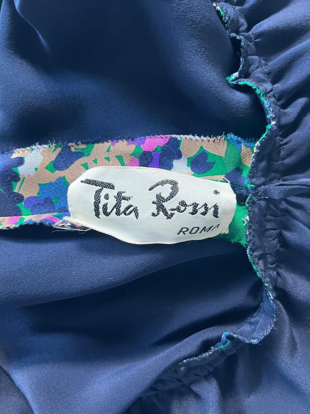 1970s Tita Rossi Alta Moda Green Floral Silk Maxi Dress For Sale 1