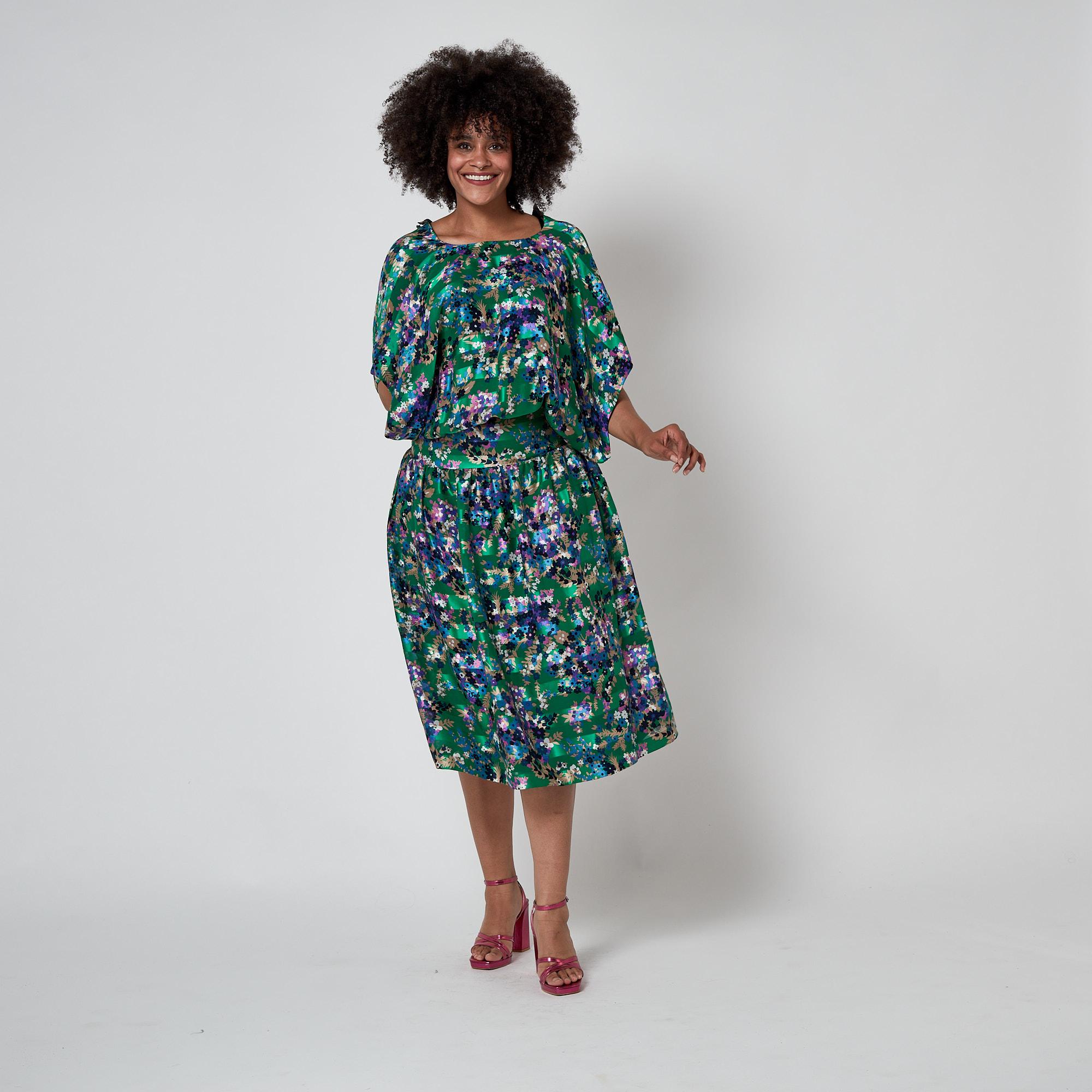 1970s Tita Rossi Alta Moda Green Floral Silk Maxi Dress For Sale 2
