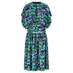 1970s Tita Rossi Alta Moda Green Floral Silk Maxi Dress