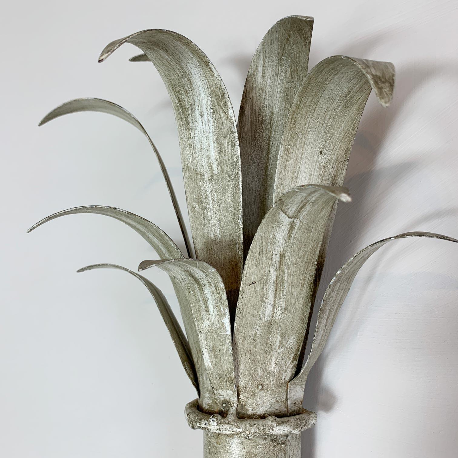 French 1970's Toleware Palm Reeds Wall Sconces
