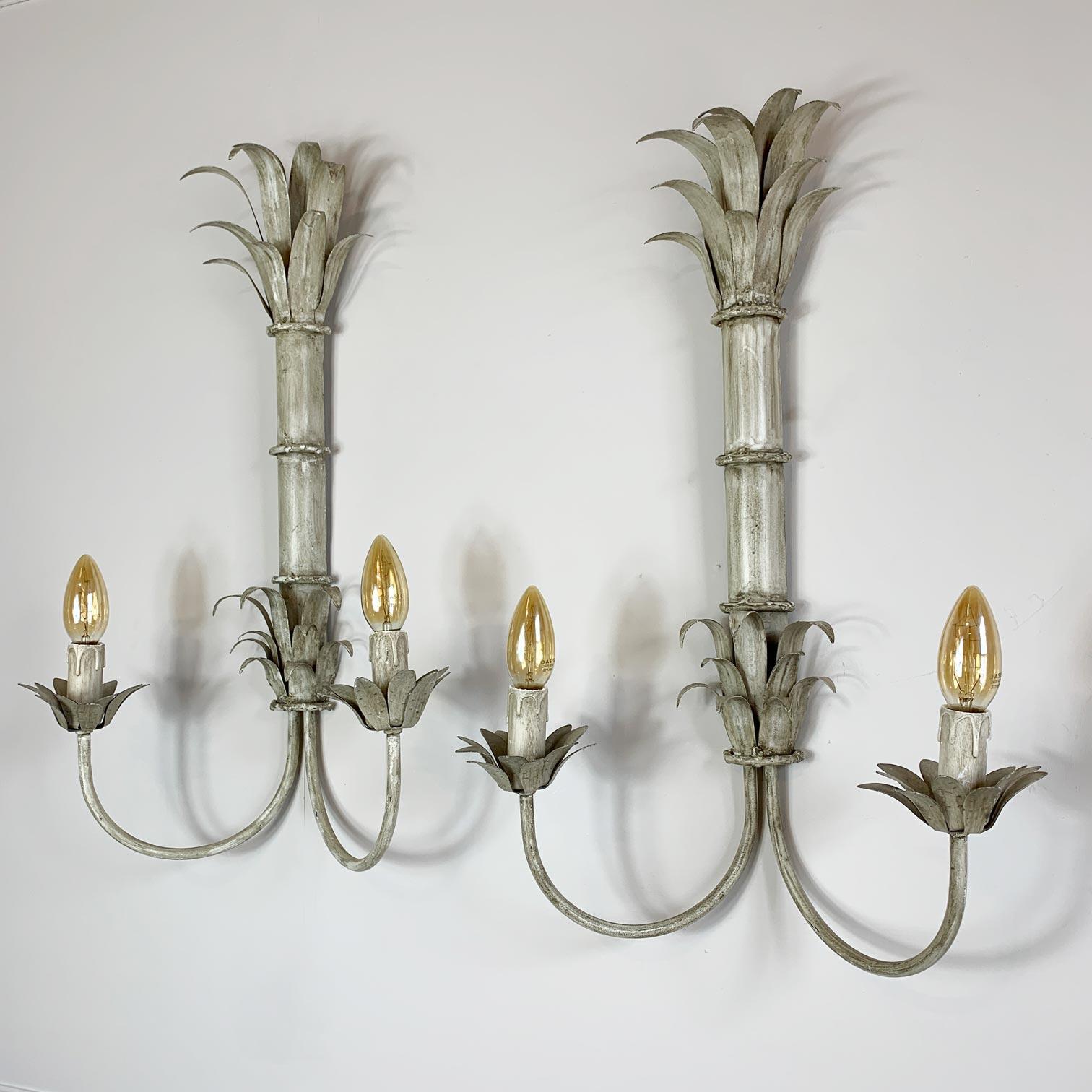 Late 20th Century 1970's Toleware Palm Reeds Wall Sconces