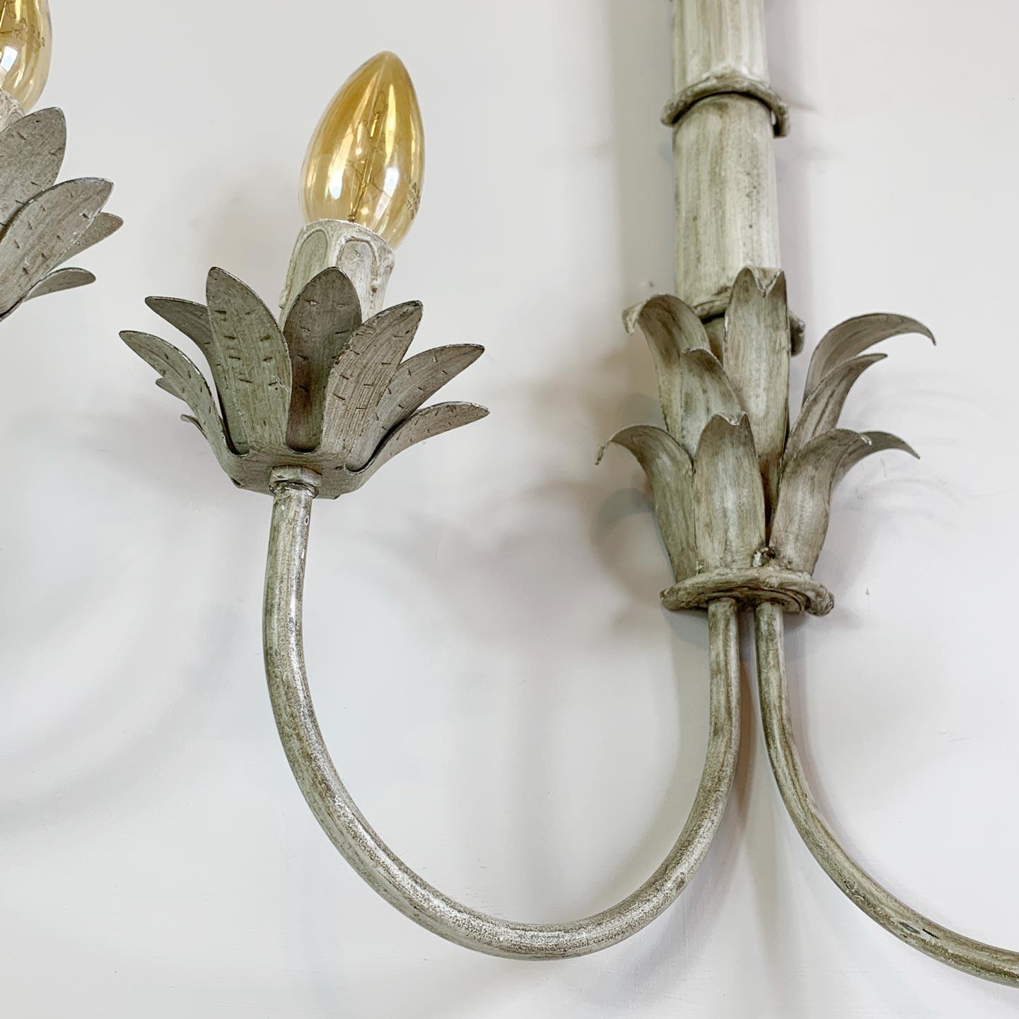 Metal 1970's Toleware Palm Reeds Wall Sconces