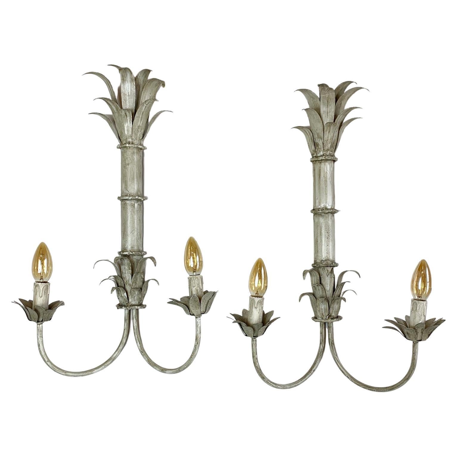 1970's Toleware Palm Reeds Wall Sconces