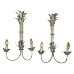 1970's Toleware Palm Reeds Wall Sconces