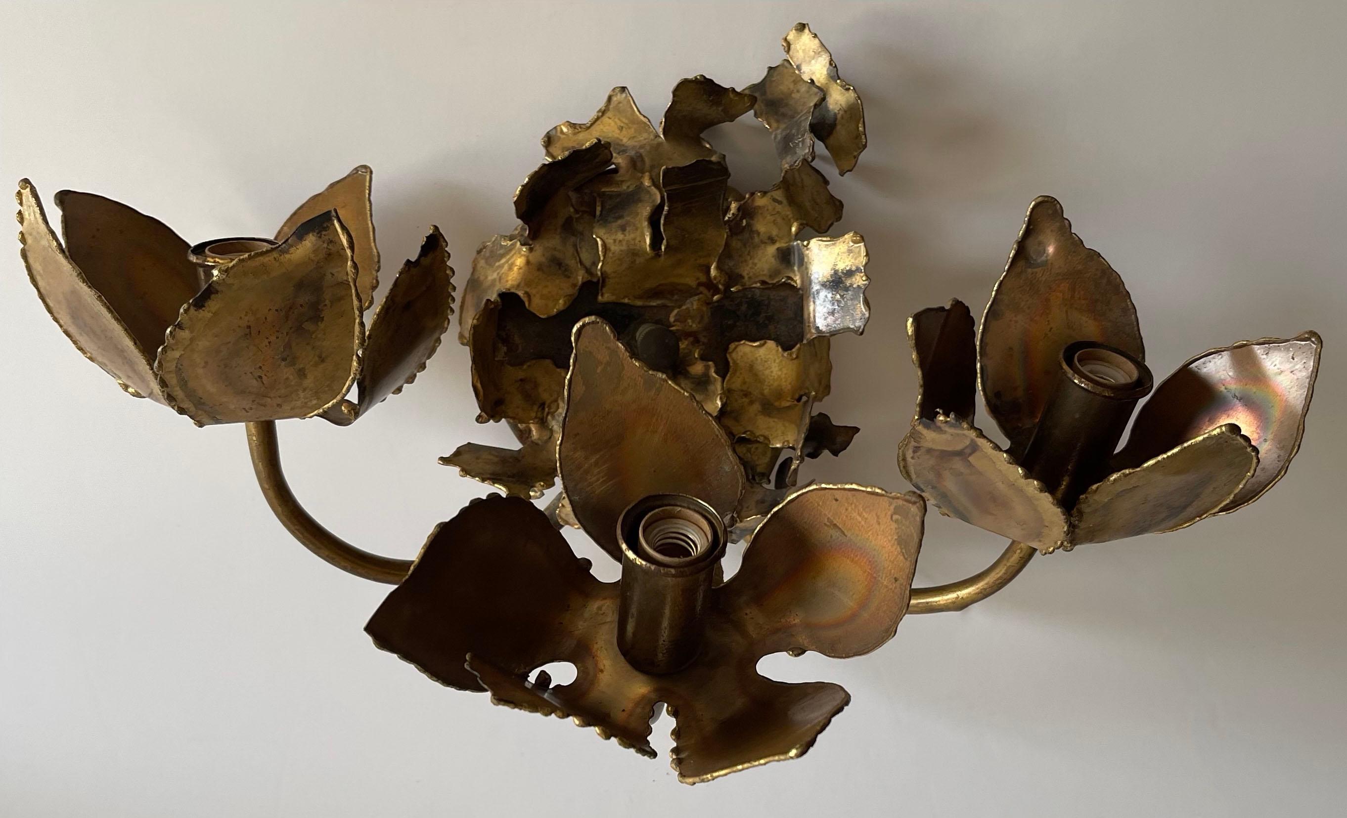1970s Tom Greene for Feldman Brutalist Three Light Sconce For Sale 5