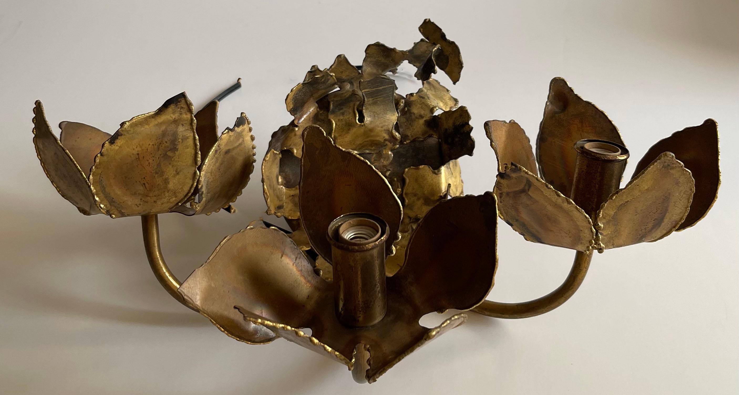 American 1970s Tom Greene for Feldman Brutalist Three Light Sconce For Sale