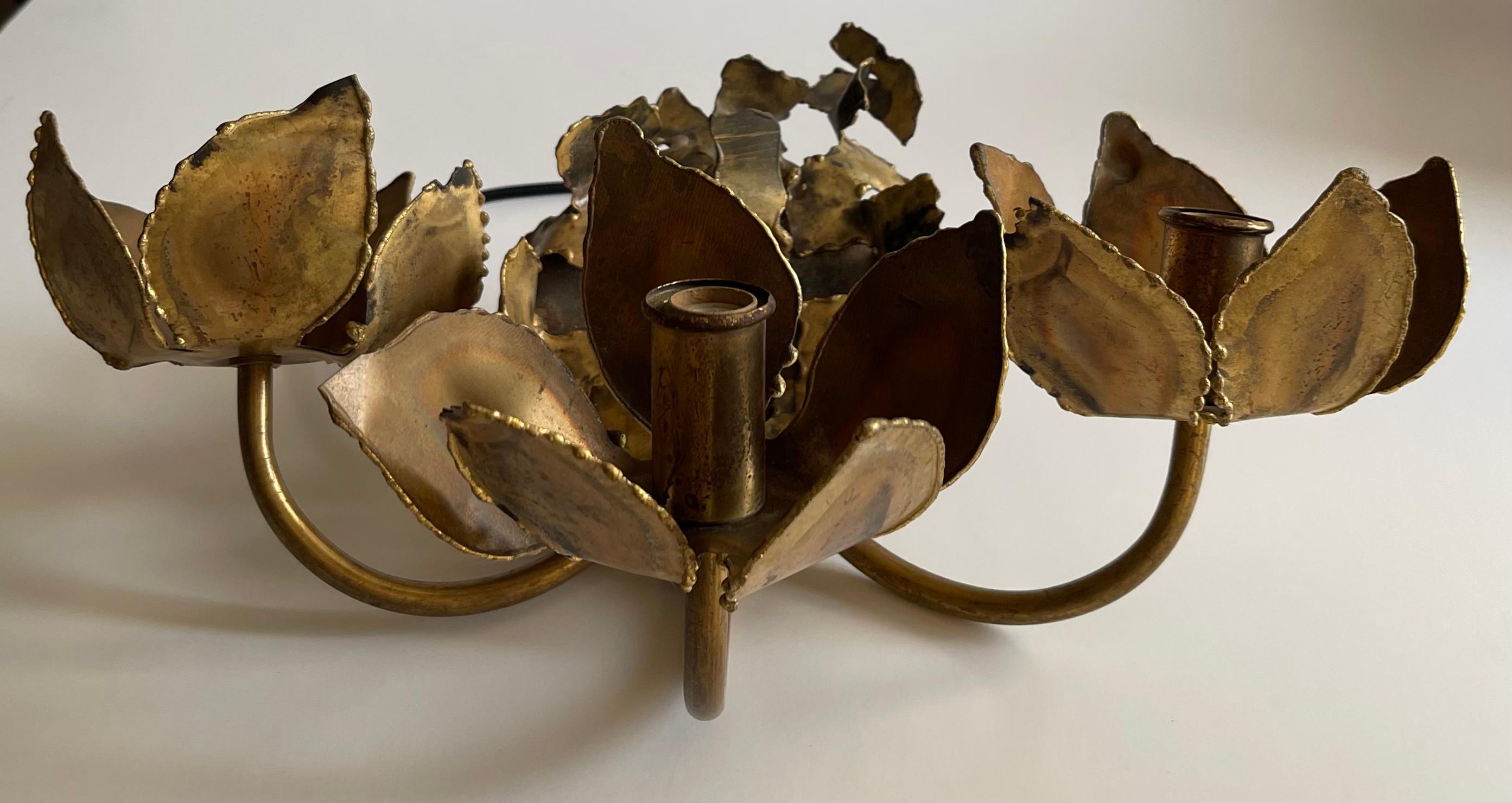 Burnished 1970s Tom Greene for Feldman Brutalist Three Light Sconce For Sale