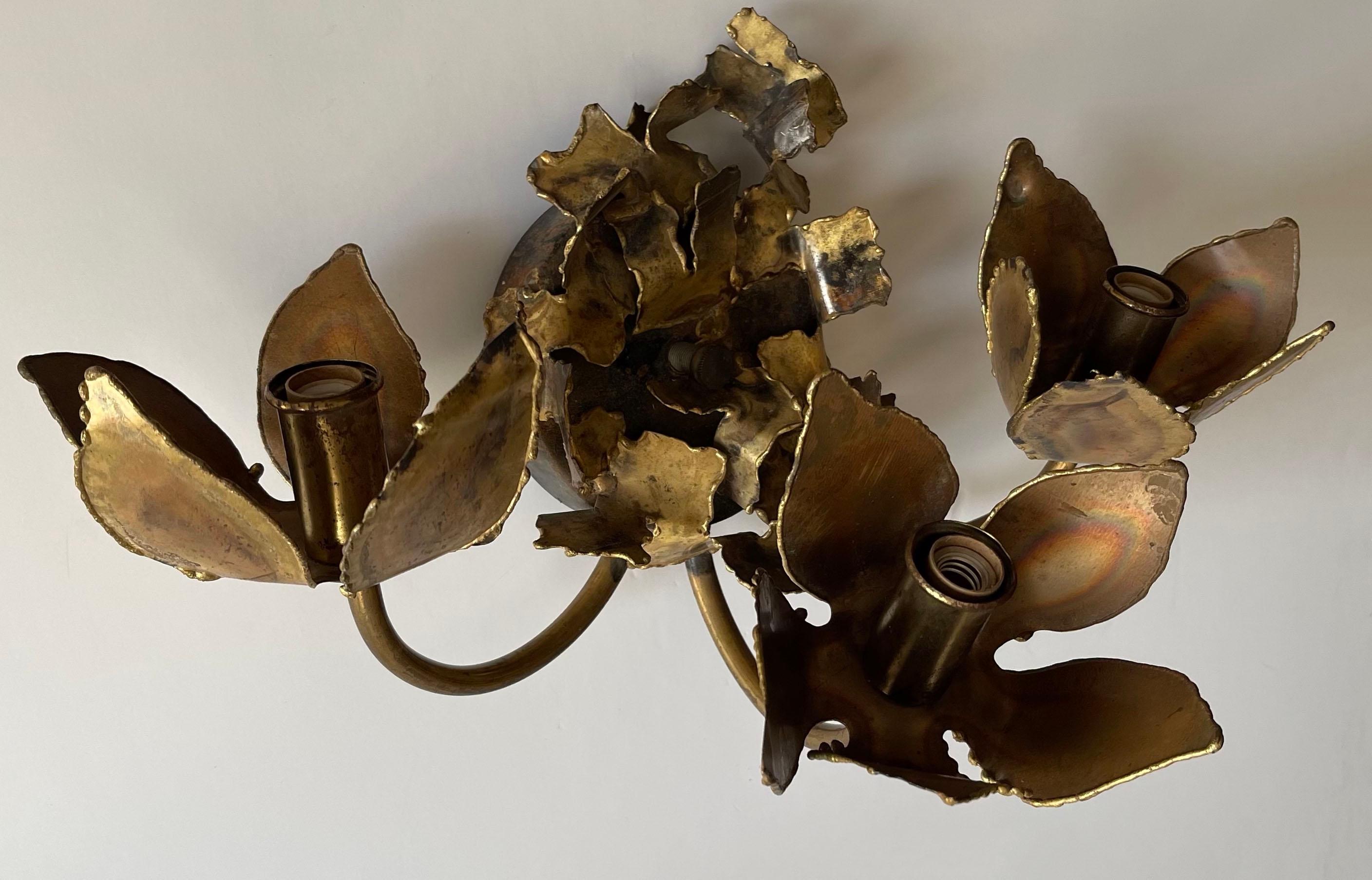 1970s Tom Greene for Feldman Brutalist Three Light Sconce For Sale 2