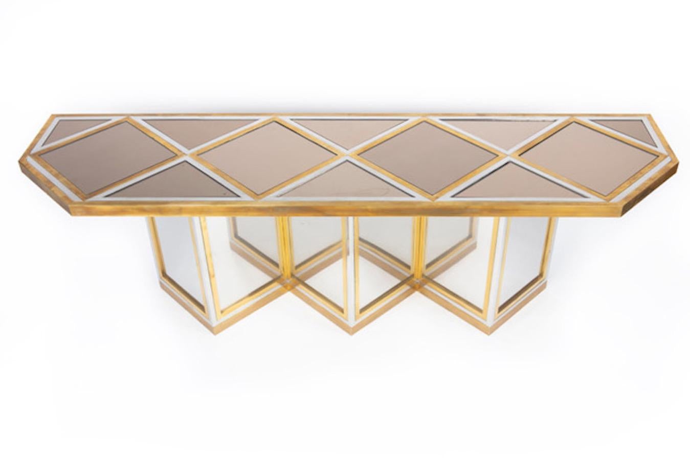 Modern 1970s Romeo Rega Brass, Steel and Glass Table Console