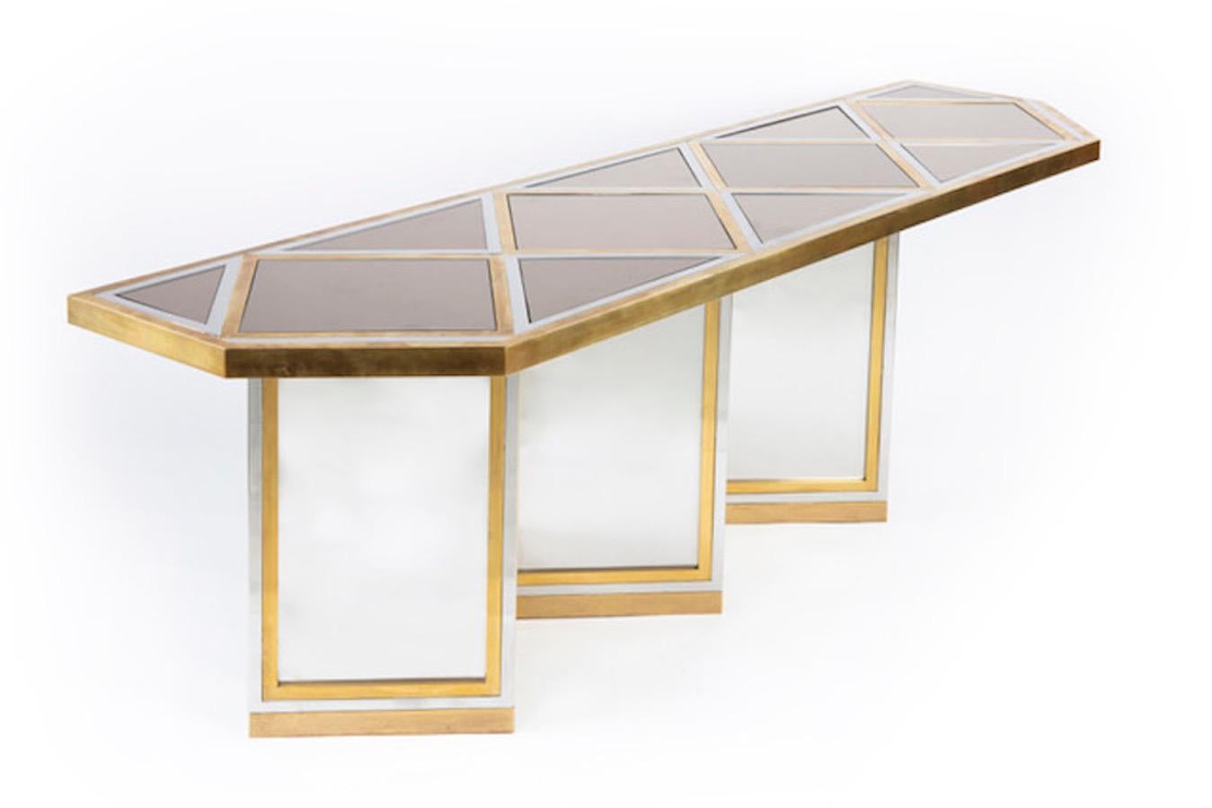 1970s Romeo Rega Brass, Steel and Glass Table Console 2
