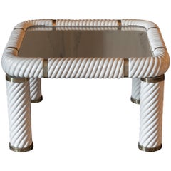 1970's Tommaso Barbi Ceramic Coffee Table with Mirrored Top and Brass Details