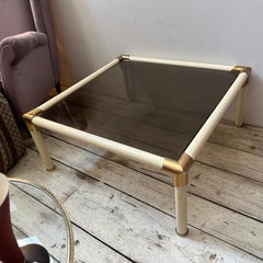 1970s Tommaso Barbi Mid-Century Modern Brass and Smoked glass Coffee Table