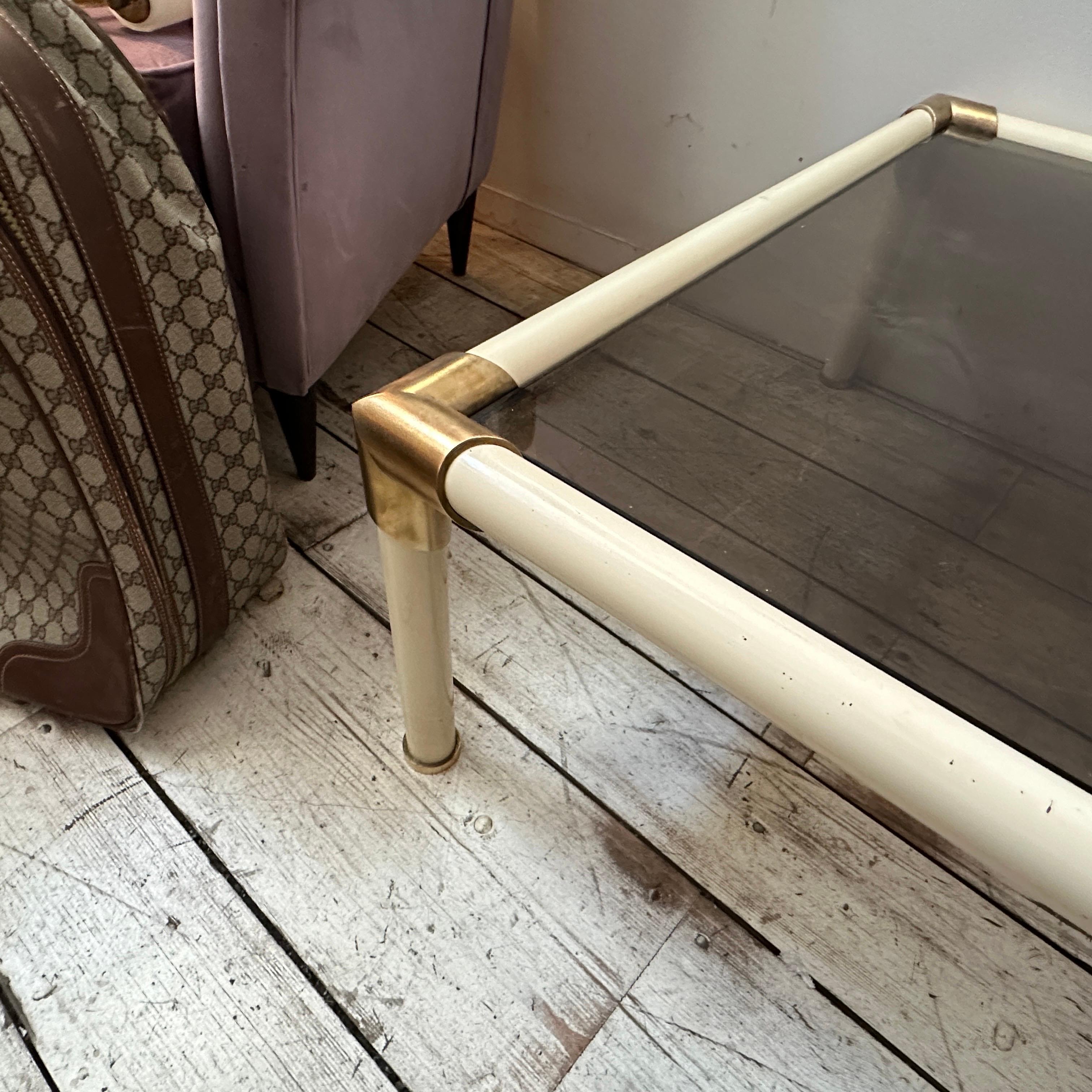 1970s Tommaso Barbi Mid-Century Modern Brass and Smoked glass Coffee Table In Good Condition For Sale In Aci Castello, IT