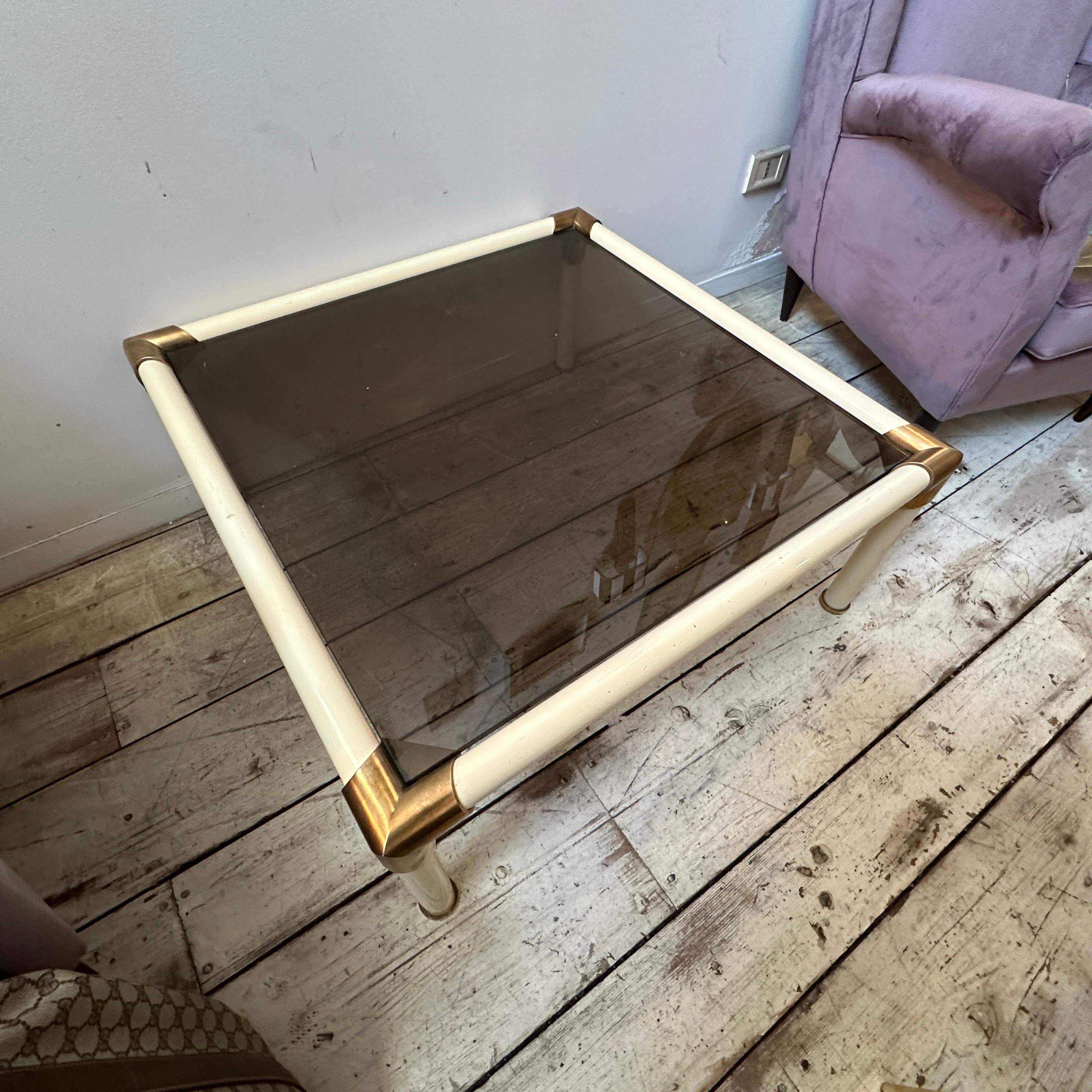 1970s Tommaso Barbi Mid-Century Modern Brass and Smoked glass Coffee Table For Sale 2