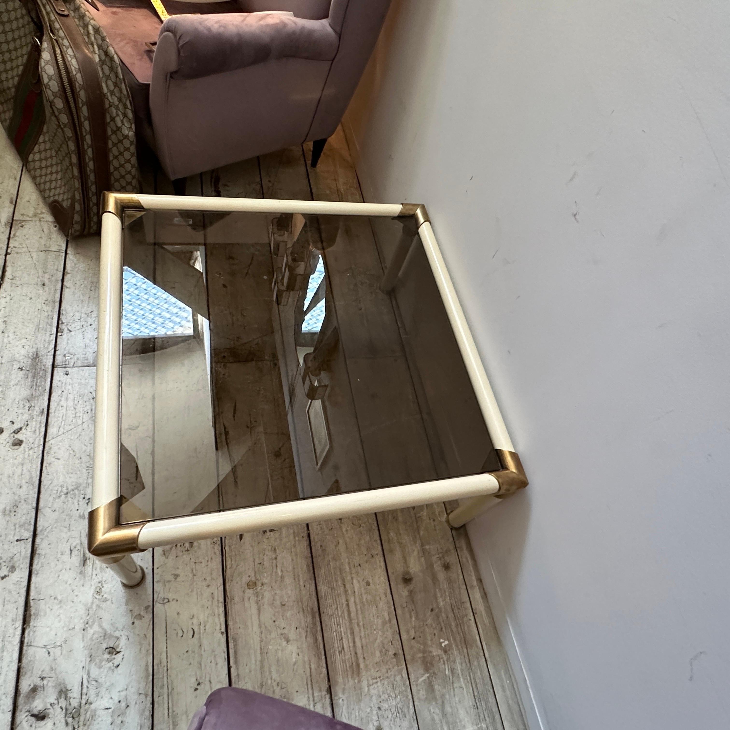 1970s Tommaso Barbi Mid-Century Modern Brass and Smoked glass Coffee Table For Sale 3