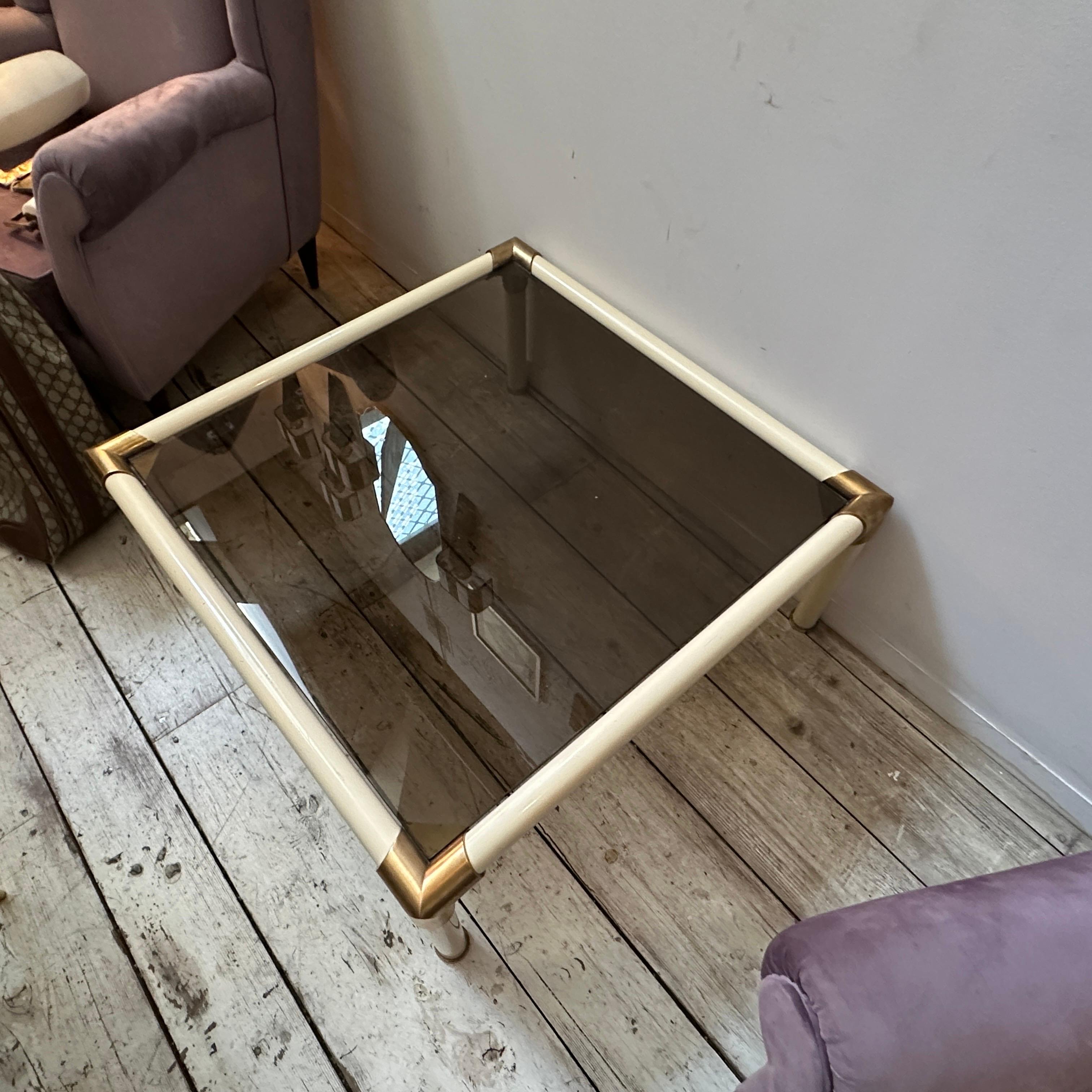 1970s Tommaso Barbi Mid-Century Modern Brass and Smoked glass Coffee Table For Sale 4