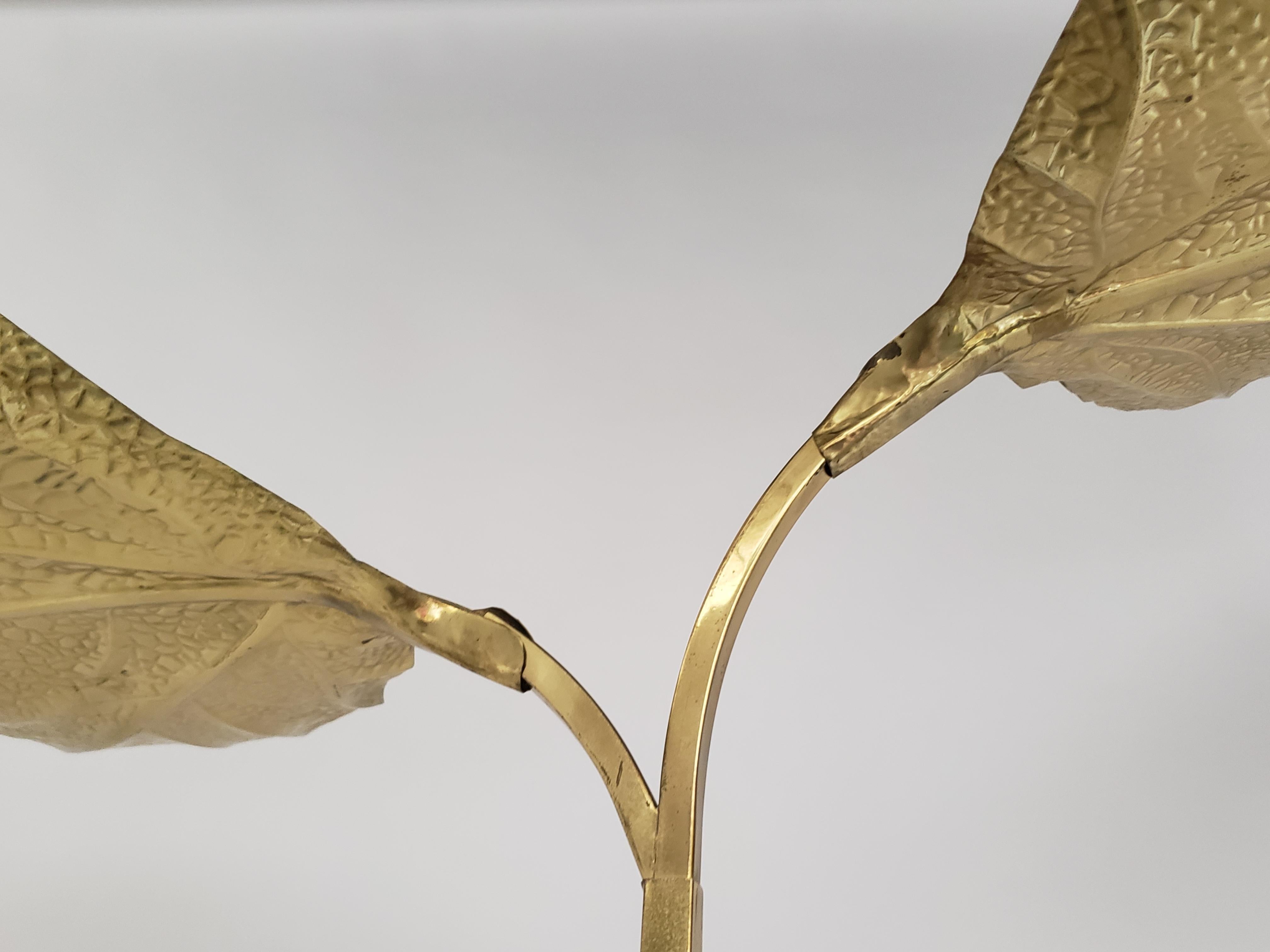 1970s Tommaso Barbi 'Rhubarb' Twin Brass Leaves Floor Lamp, Italy 3