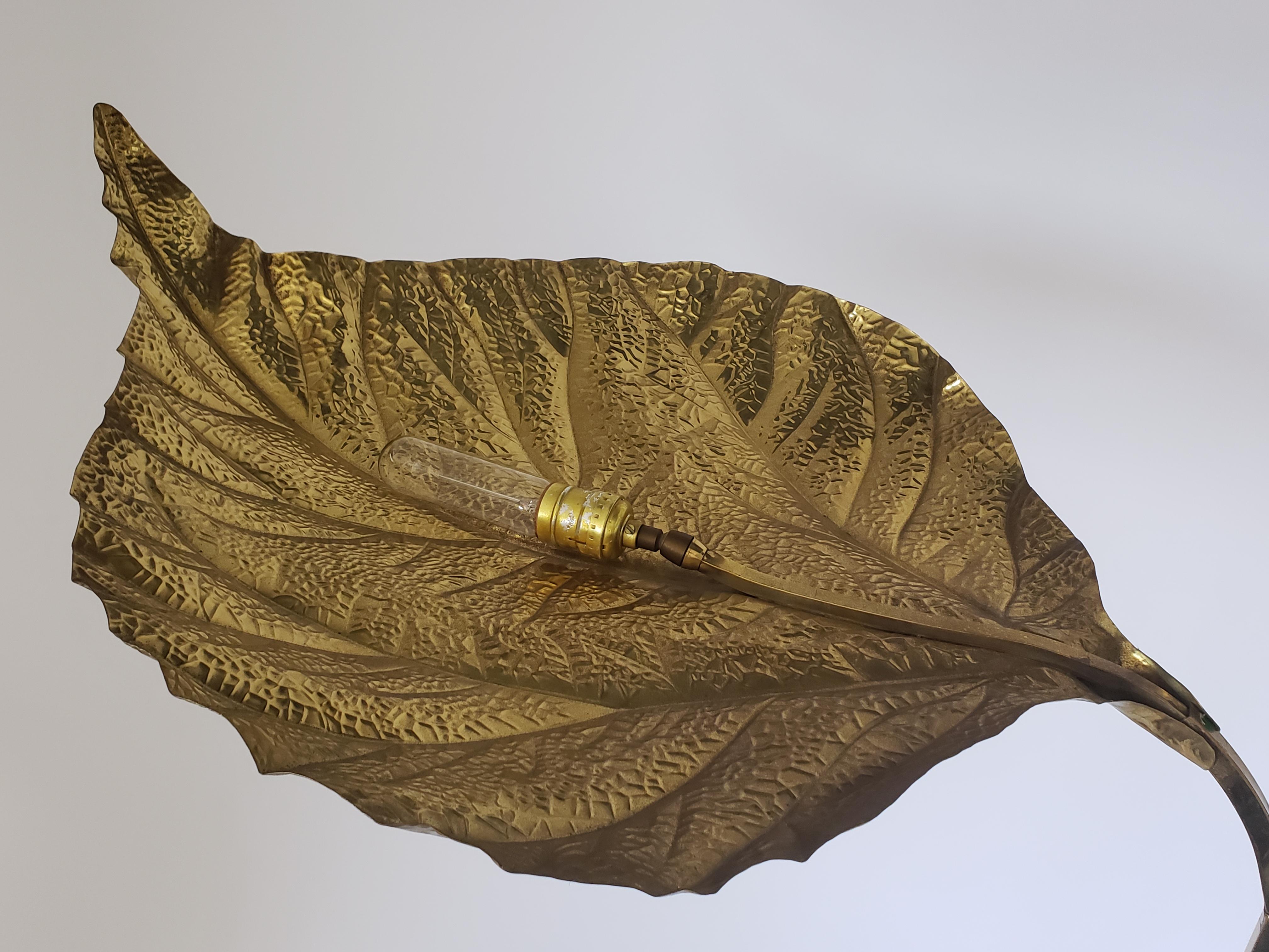 1970s Tommaso Barbi 'Rhubarb' Twin Brass Leaves Floor Lamp, Italy In Good Condition In St- Leonard, Quebec