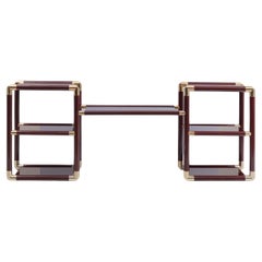 Vintage 1970s Tommaso Barbi Style Brass and Burgundy Lacquered Wood Huge Italian Console