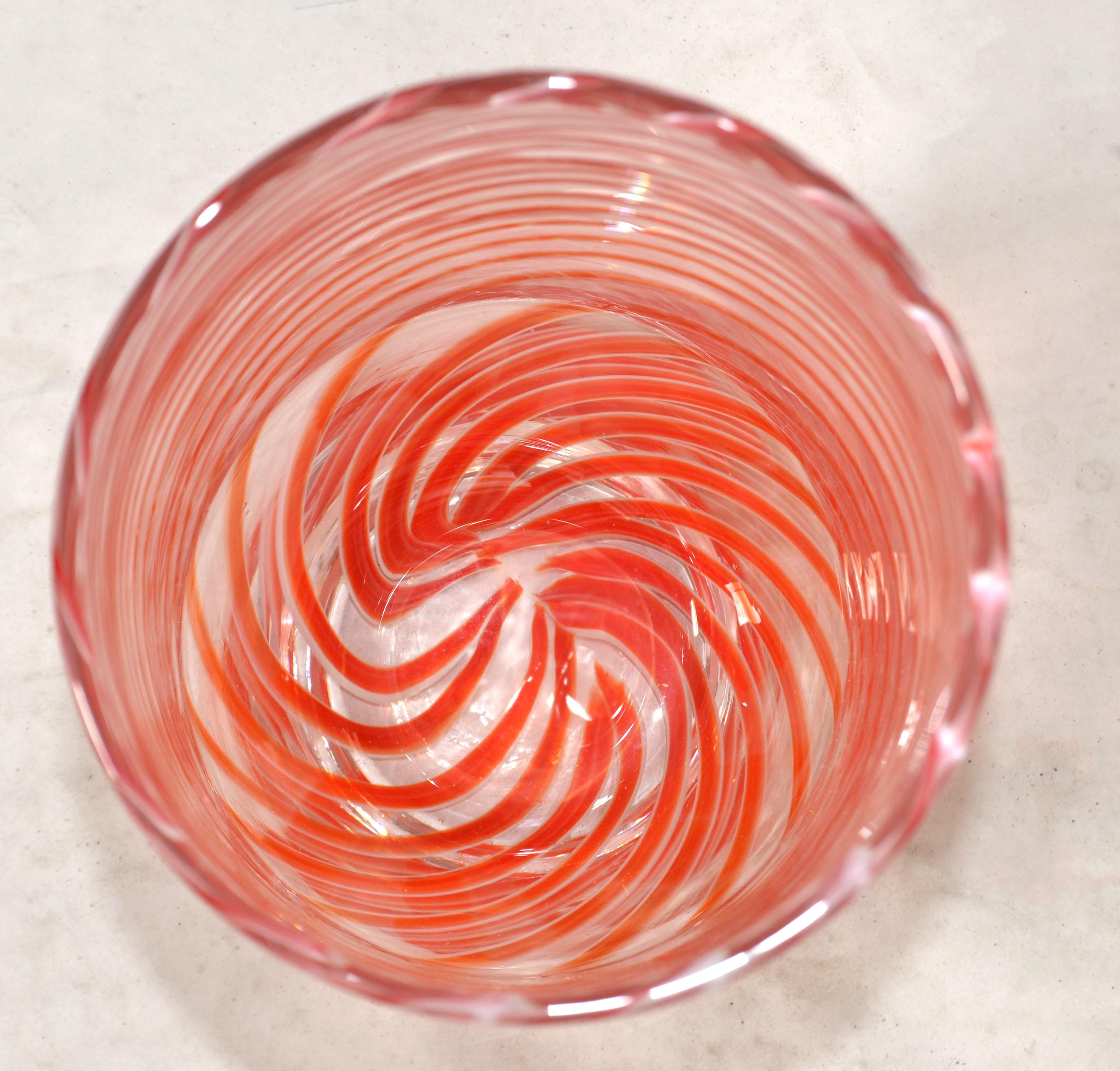 1970s Tommaso Barbi Style Italian Murano Clear, Red Decorative Huge Vase, Vessel For Sale 4