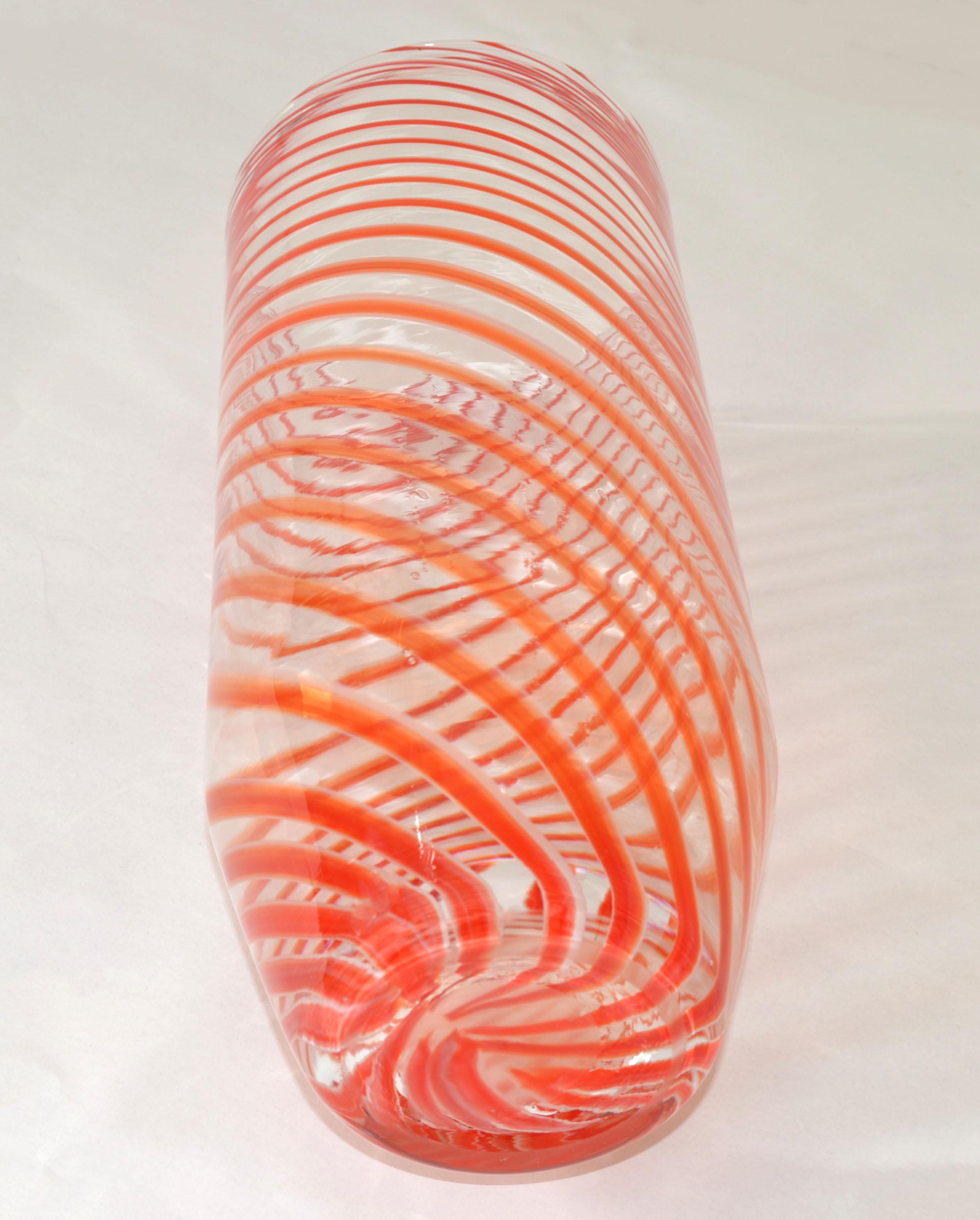 1970s Tommaso Barbi Style Italian Murano Clear, Red Decorative Huge Vase, Vessel For Sale 5
