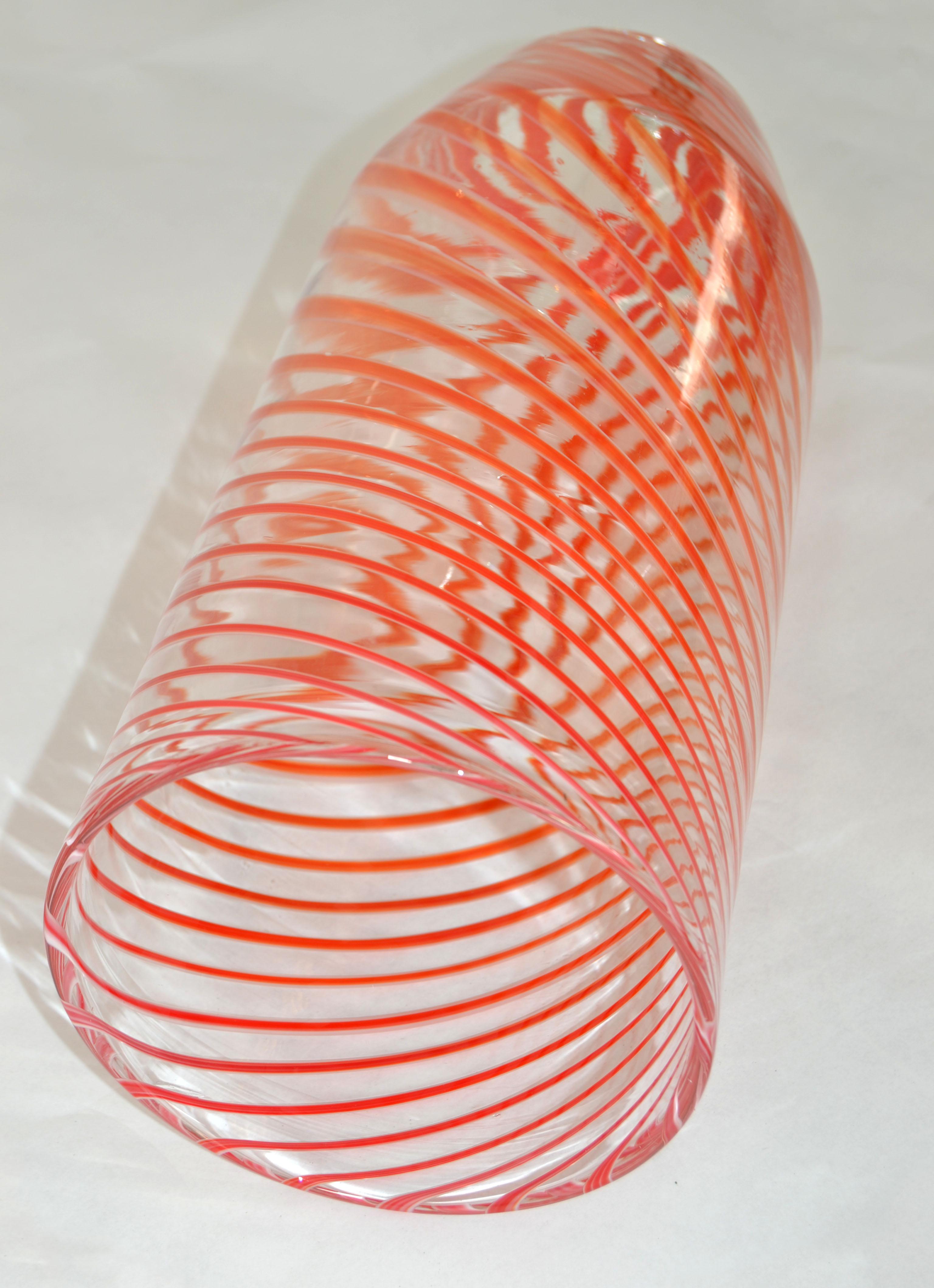 1970s Tommaso Barbi Style Italian Murano Clear, Red Decorative Huge Vase, Vessel For Sale 6
