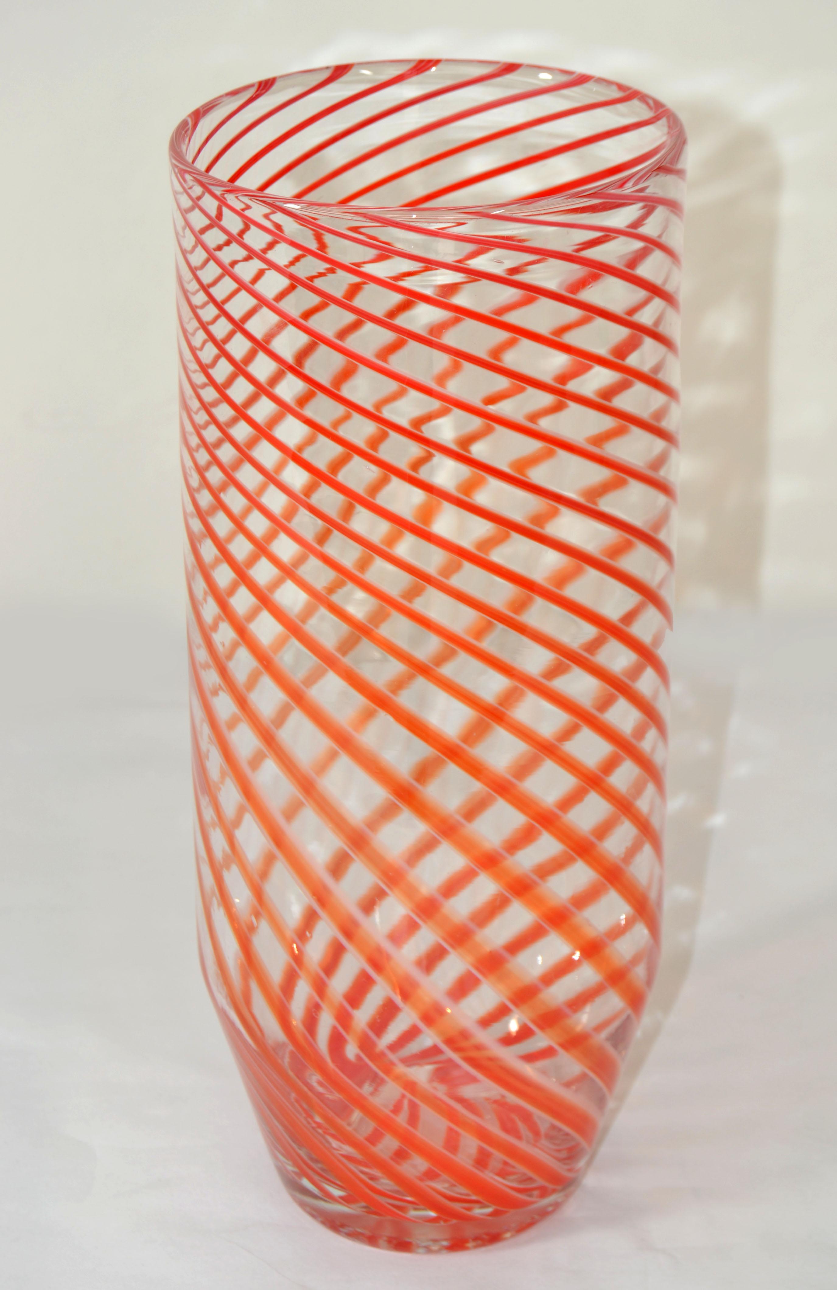 1970s Tommaso Barbi Style Italian Murano Clear, Red Decorative Huge Vase, Vessel For Sale 7