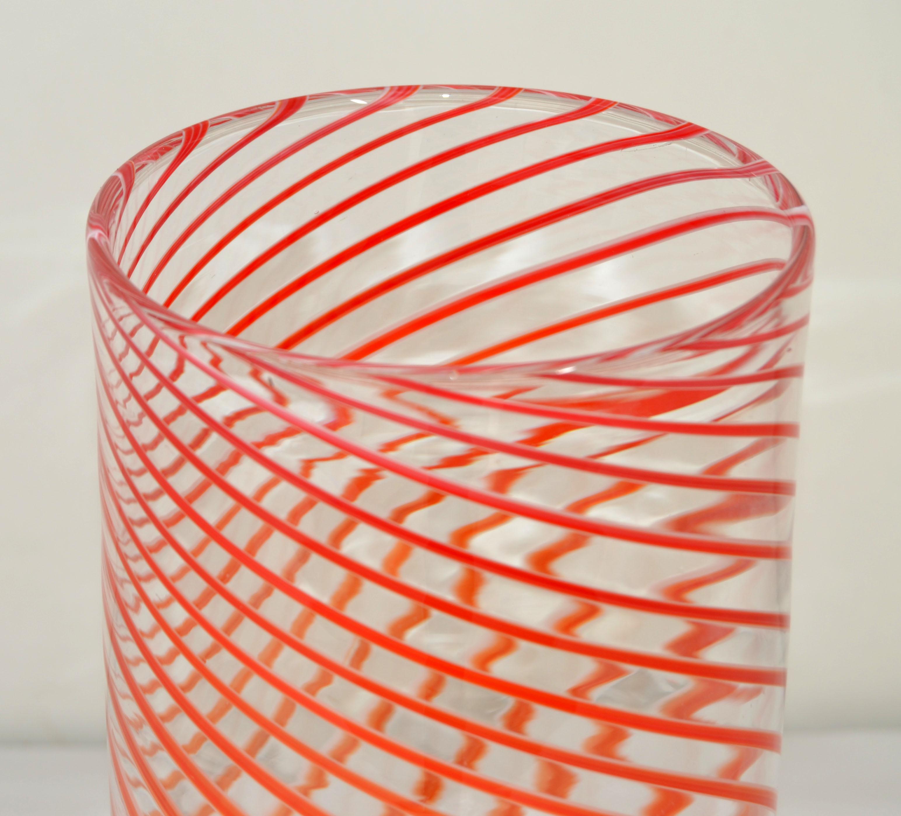 Mid-Century Modern 1970s Tommaso Barbi Style Italian Murano Clear, Red Decorative Huge Vase, Vessel For Sale