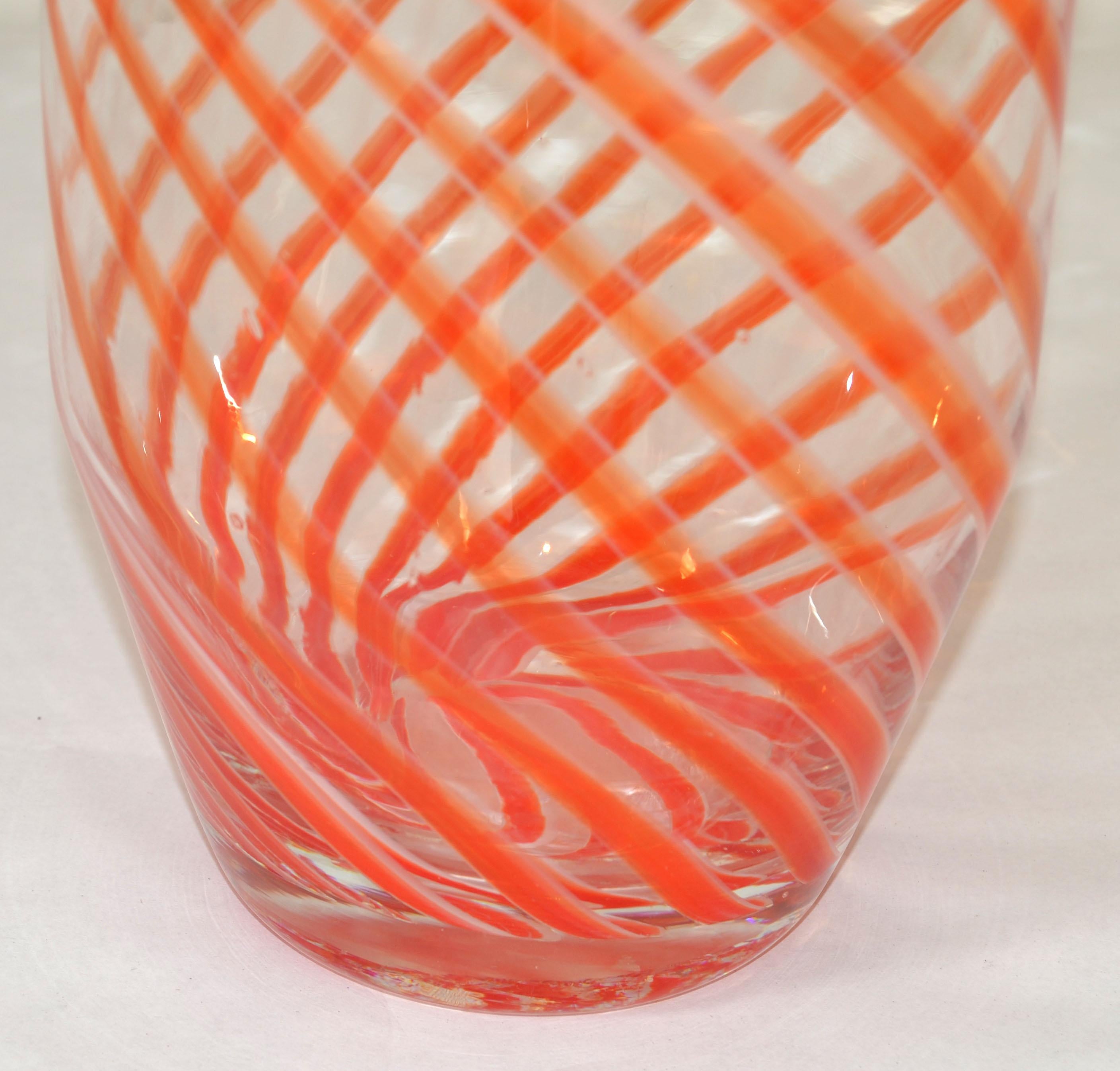 20th Century 1970s Tommaso Barbi Style Italian Murano Clear, Red Decorative Huge Vase, Vessel For Sale