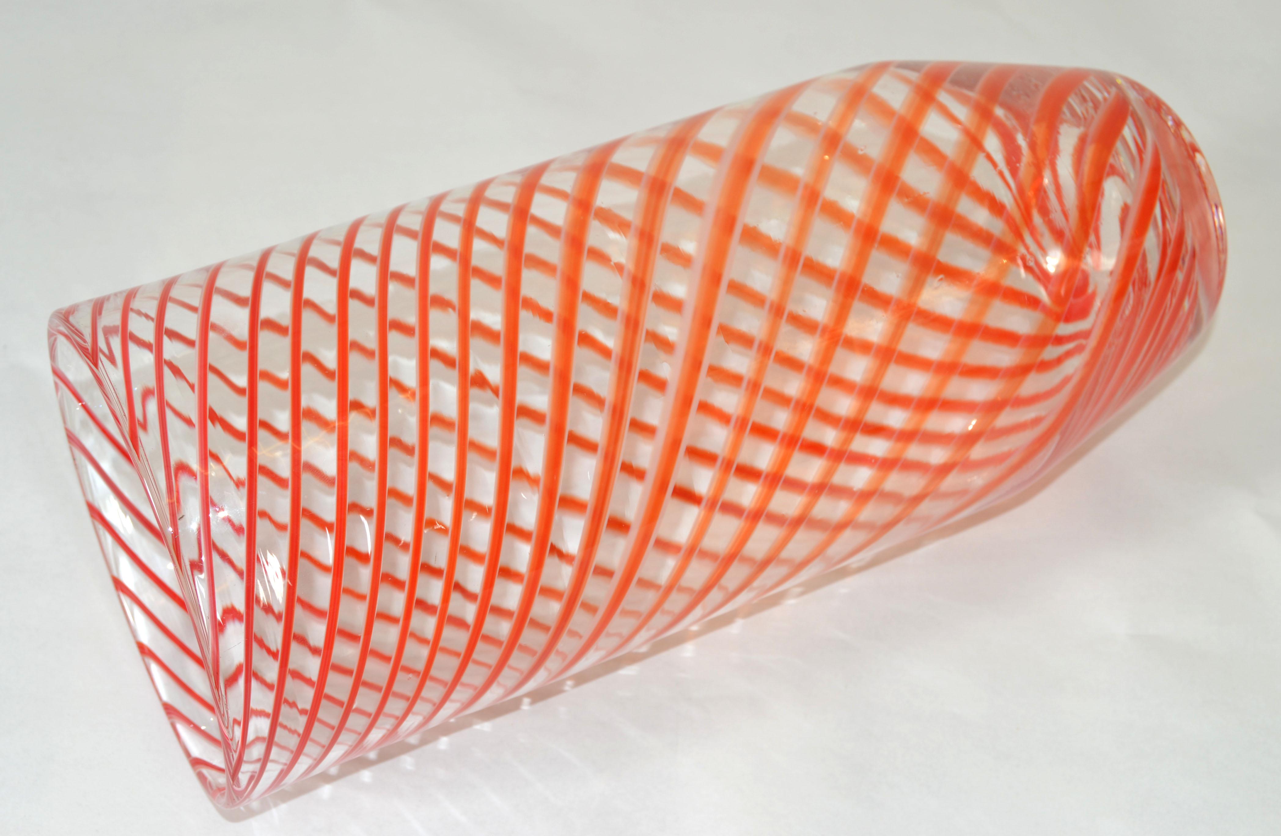 1970s Tommaso Barbi Style Italian Murano Clear, Red Decorative Huge Vase, Vessel For Sale 1