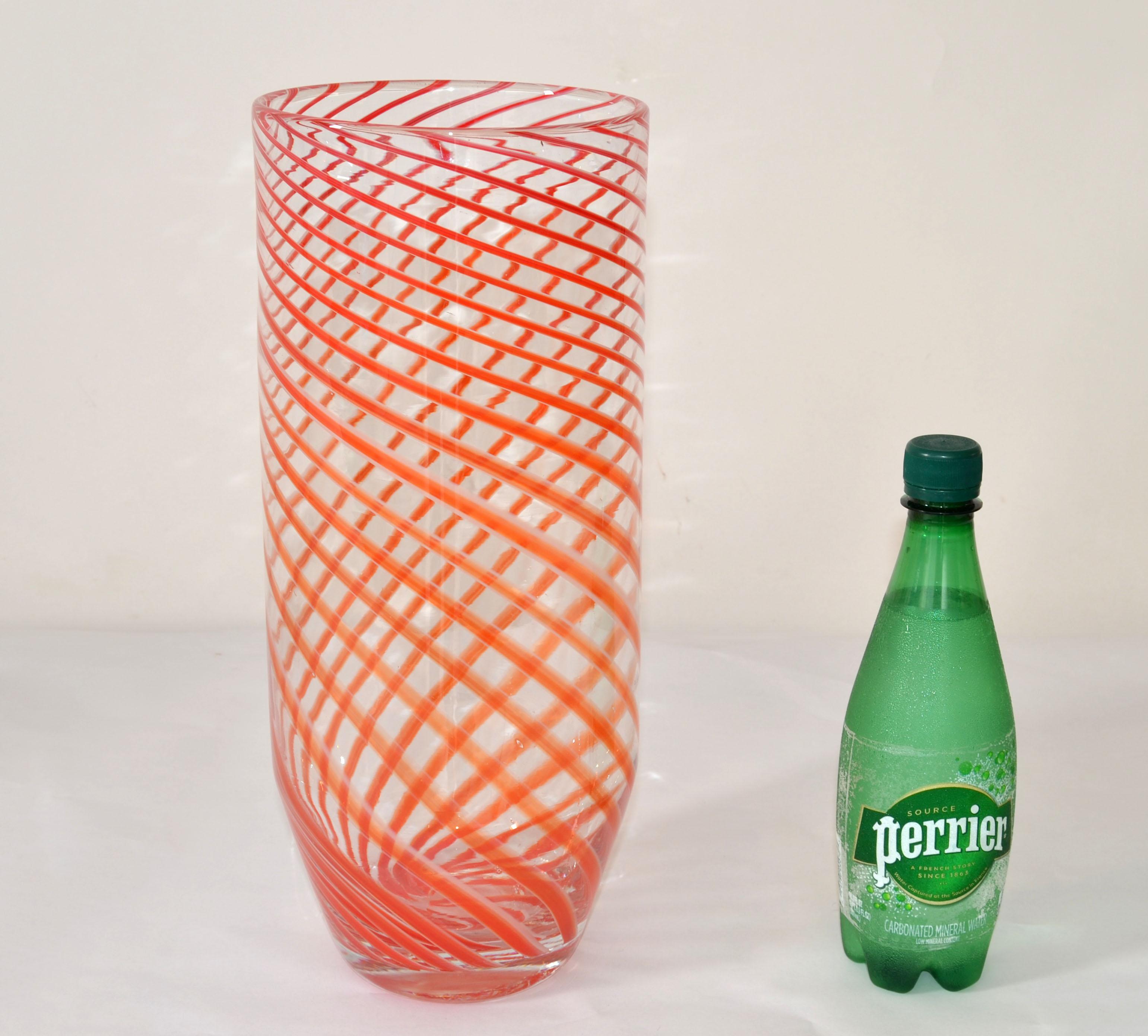 1970s Tommaso Barbi Style Italian Murano Clear, Red Decorative Huge Vase, Vessel For Sale 2