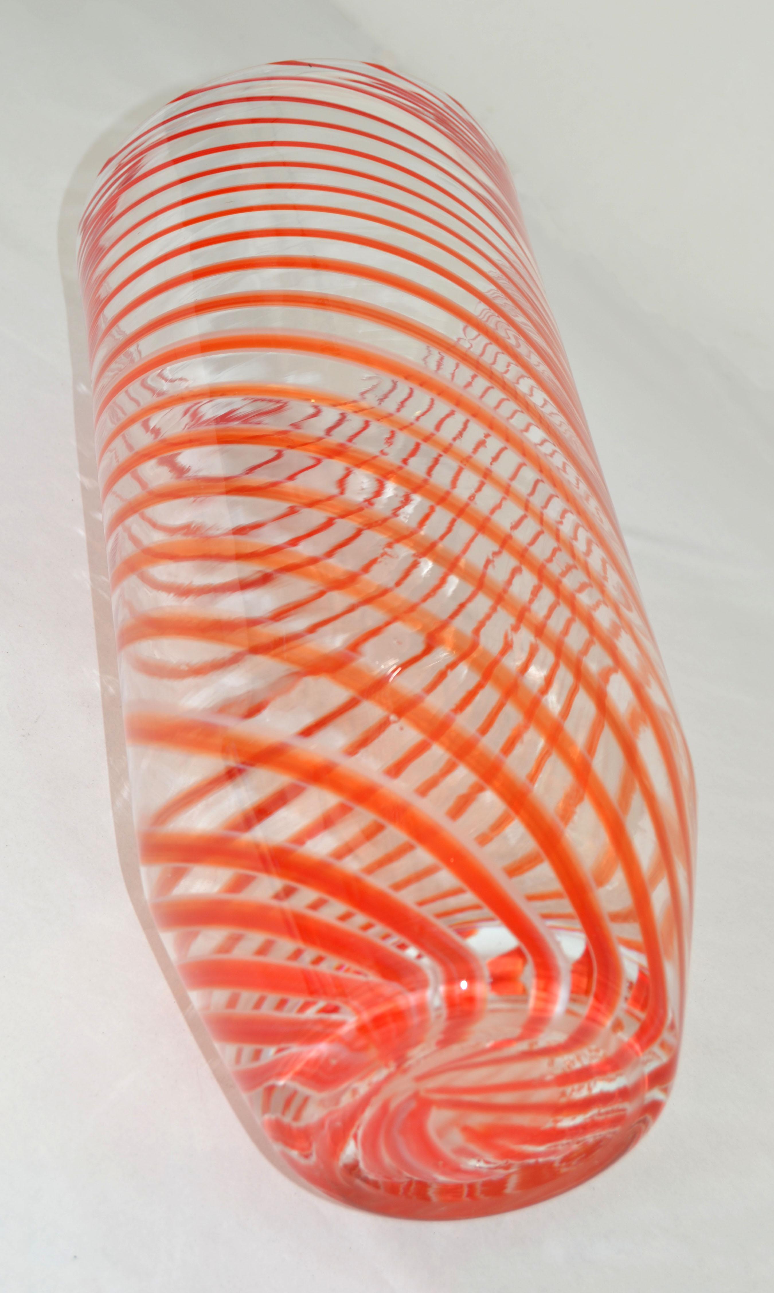 1970s Tommaso Barbi Style Italian Murano Clear, Red Decorative Huge Vase, Vessel For Sale 3
