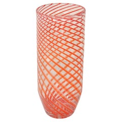 1970s Tommaso Barbi Style Italian Murano Clear, Red Decorative Huge Vase, Vessel