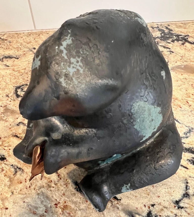Fired 1970s Tony Evans Raku Pottery Signed & Numbered Bear with a Copper Fish For Sale