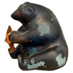 1970s Tony Evans Raku Pottery Signed & Numbered Bear with a Copper Fish
