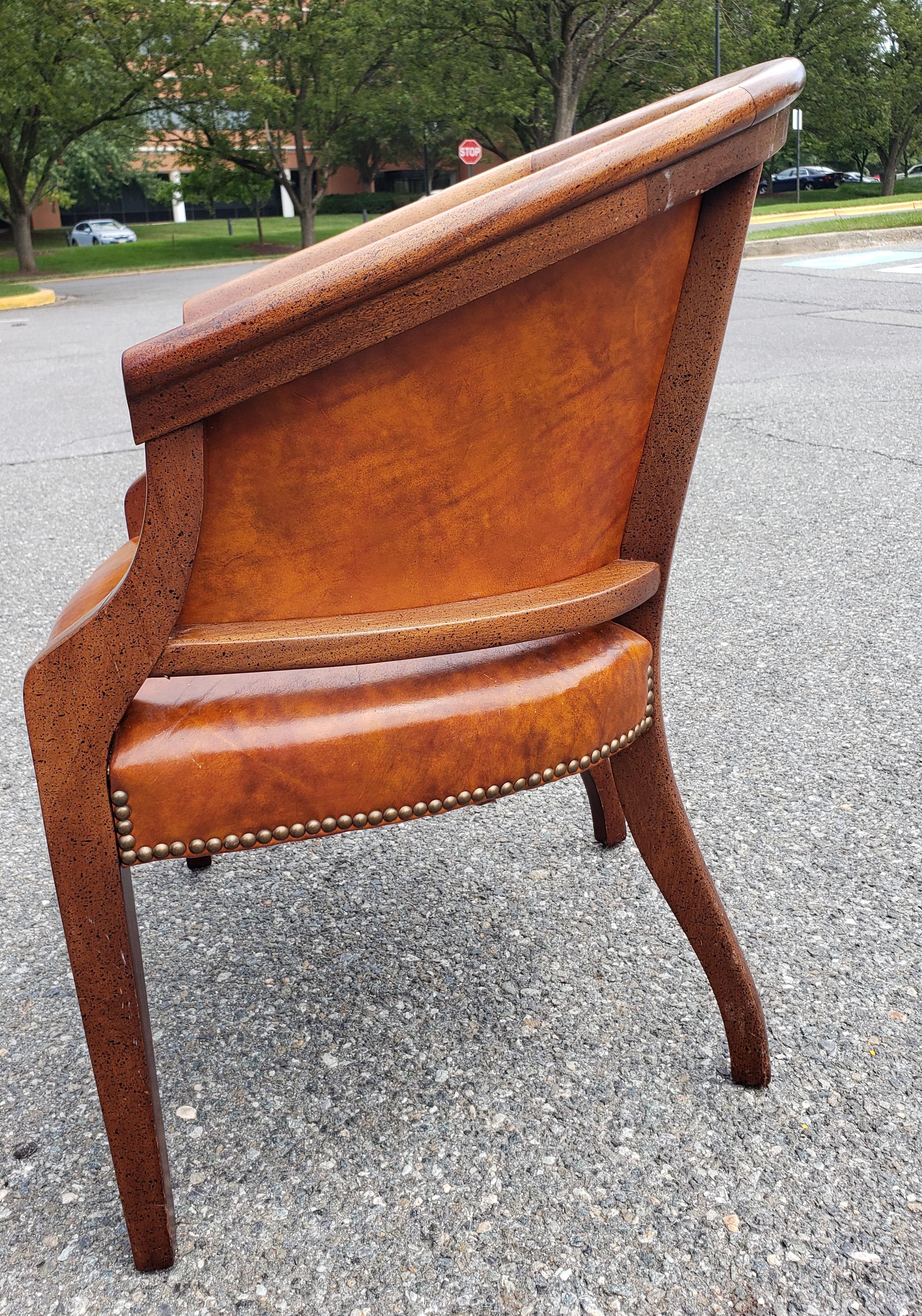 Varnished 1970s Top Grain Leather Barrel Back with NailHeads Trims Desk Chair by Classic