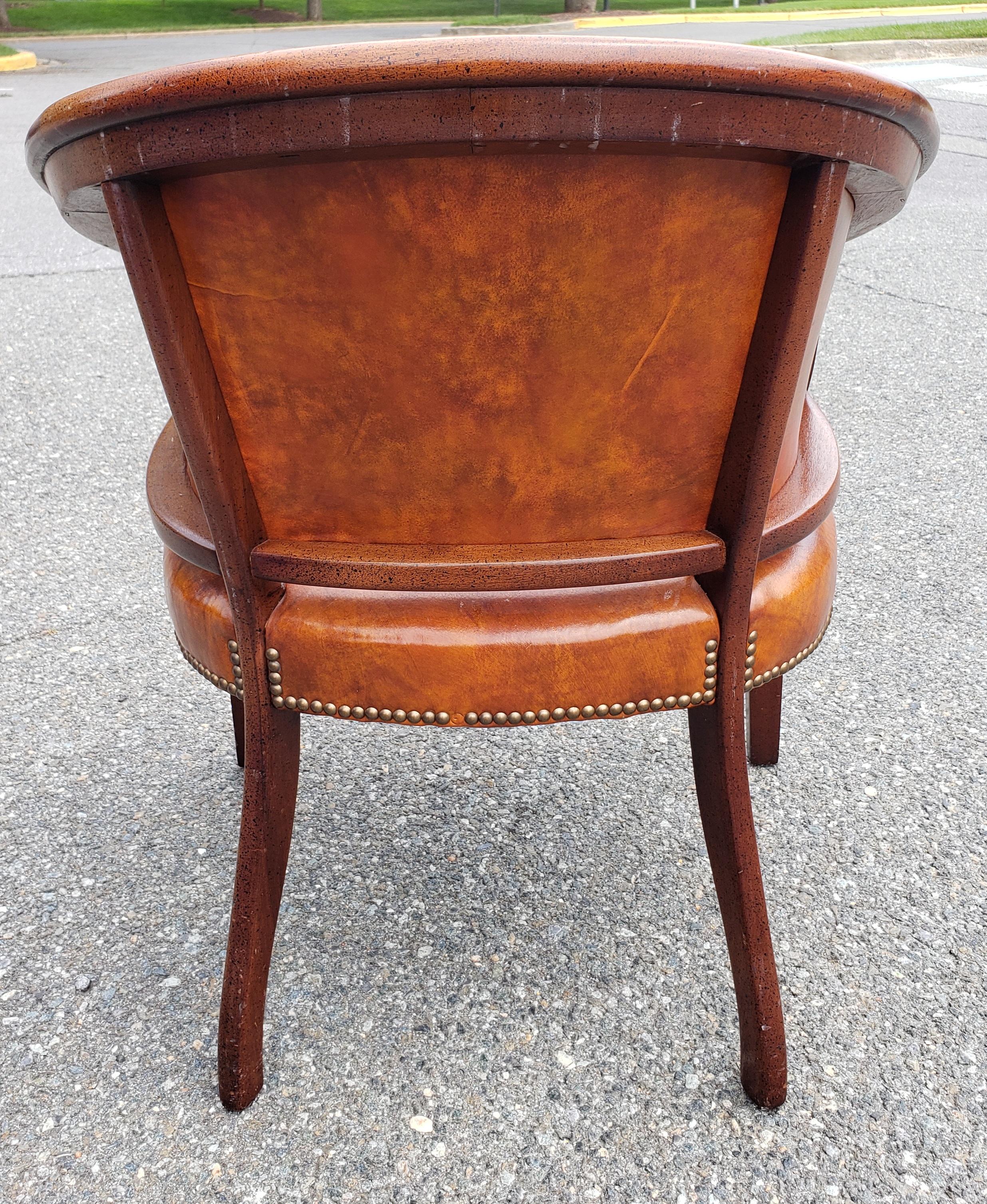 1970s Top Grain Leather Barrel Back with NailHeads Trims Desk Chair by Classic In Good Condition In Germantown, MD