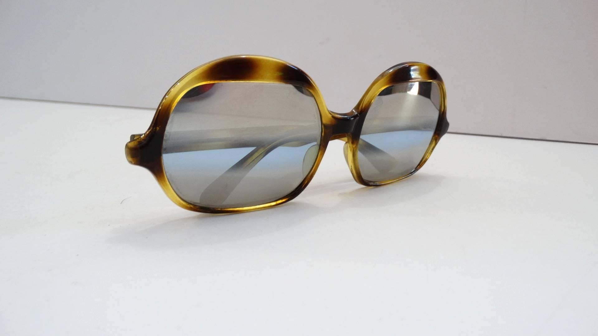 Gray 1970s Tortoise Oversized Mod Sunglasses