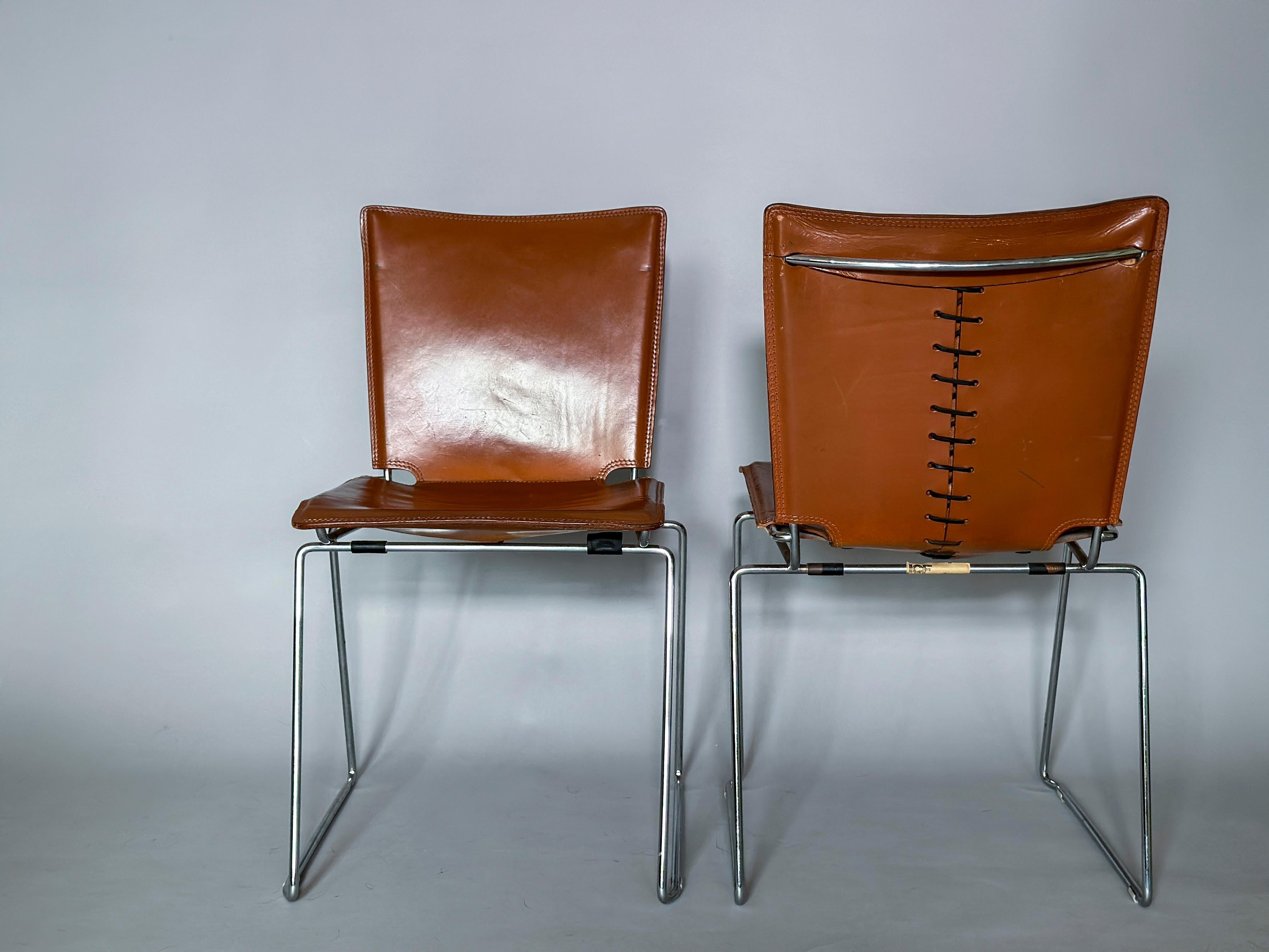1970s Toyoda Hiroyuki for ICF Pelle Stacking Leather Chair 1