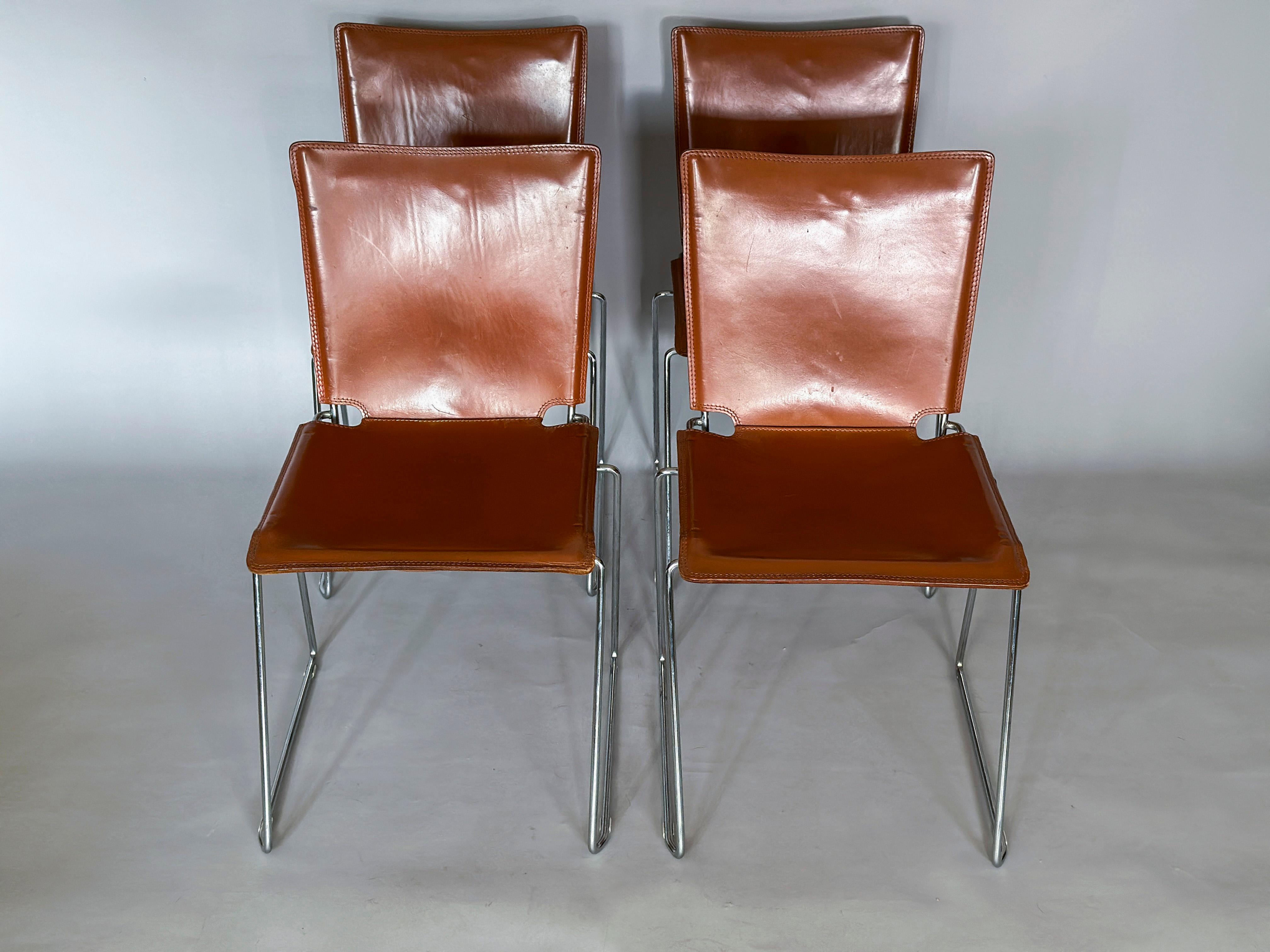 1970s Toyoda Hiroyuki for ICF Pelle Stacking Leather Chair 2