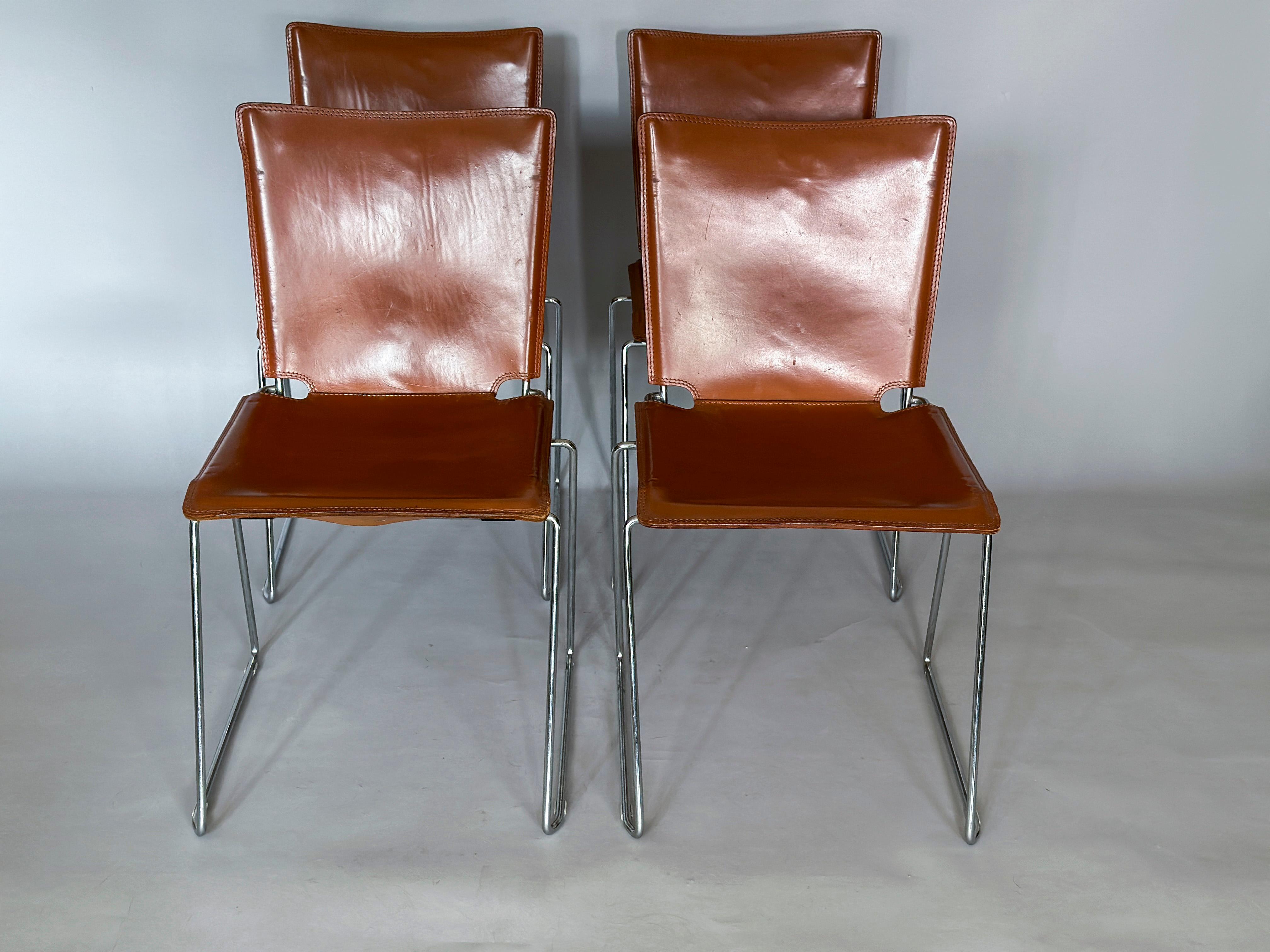 1970s Toyoda Hiroyuki for ICF Pelle Stacking Leather Chair 3
